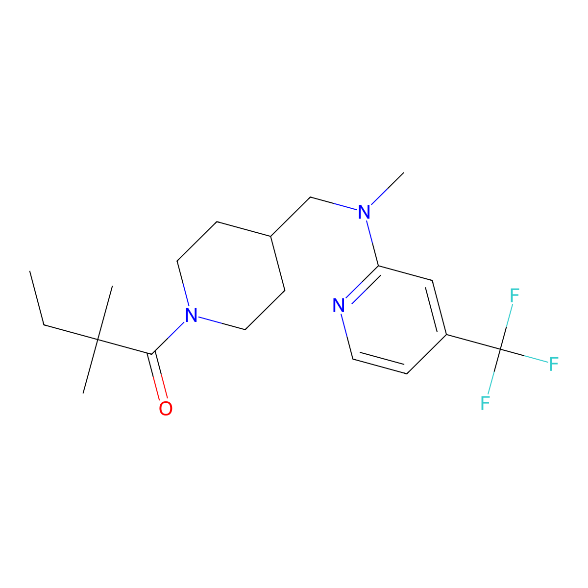 2,2-Dimethyl-1-[4-({methyl[4-(trifluoromethyl)pyridin-2-yl]amino}methyl)piperidin-1-yl]butan-1-one molecular structure, CAS 2415542-85-5