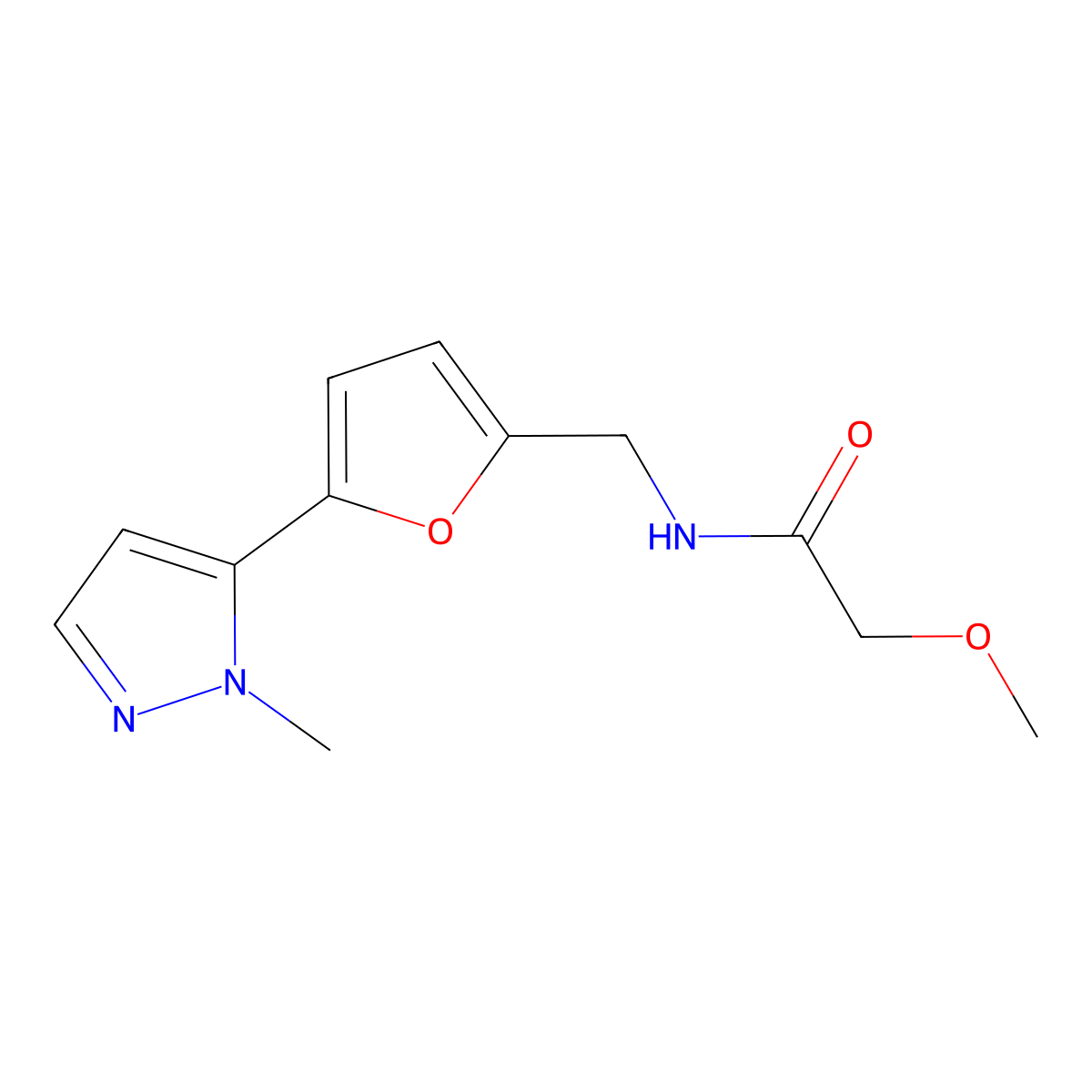 2-methoxy-N-{[5-(1-methyl-1H-pyrazol-5-yl)furan-2-yl]methyl}acetamide molecular structure, CAS 2415542-89-9