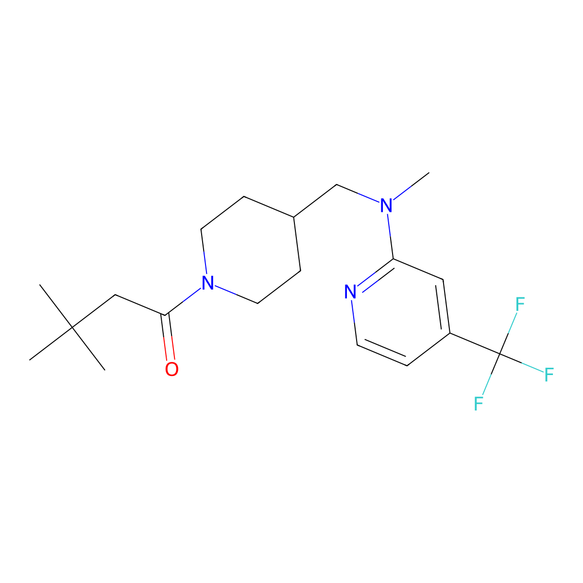 3,3-Dimethyl-1-[4-({methyl[4-(trifluoromethyl)pyridin-2-yl]amino}methyl)piperidin-1-yl]butan-1-one molecular structure, CAS 2415542-91-3