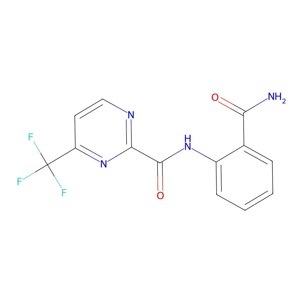 N-(2-carbamoylphenyl)-4-(trifluoromethyl)pyrimidine-2-carboxamide molecular structure, CAS 2415543-07-4