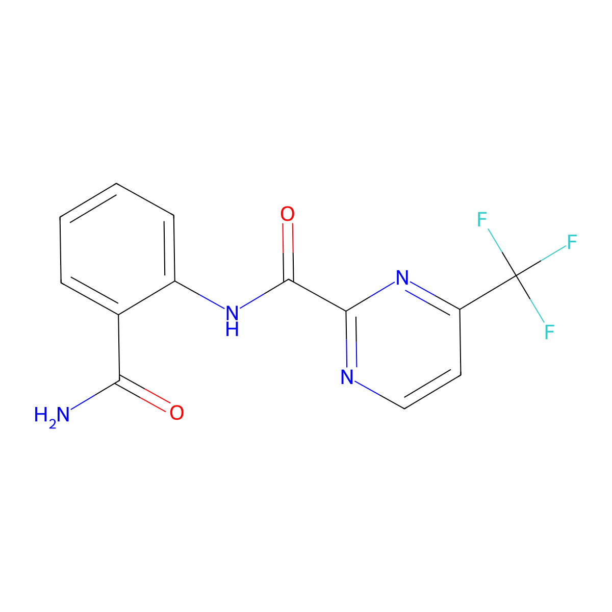 N-(2-carbamoylphenyl)-4-(trifluoromethyl)pyrimidine-2-carboxamide molecular structure, CAS 2415543-07-4