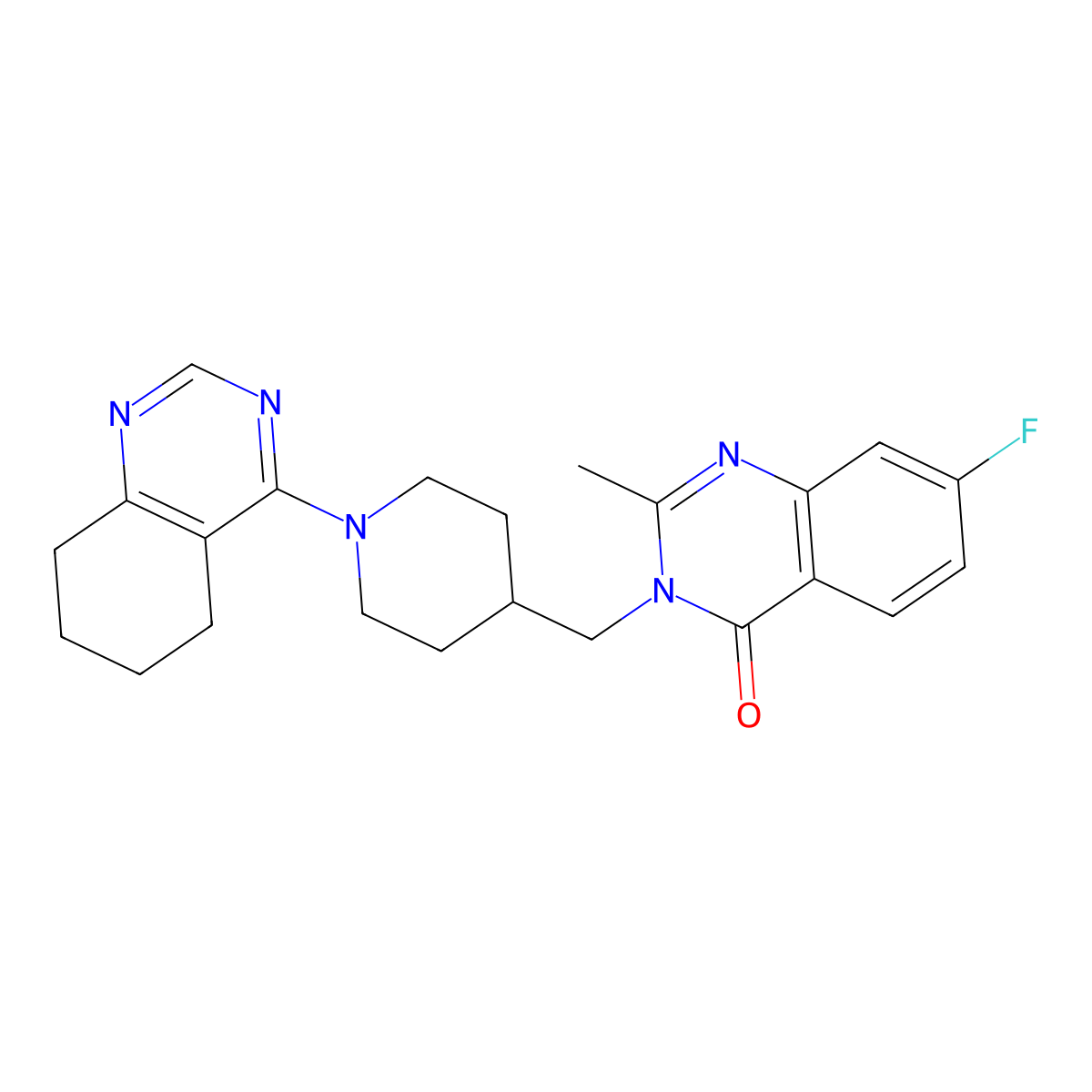 7-Fluoro-2-methyl-3-{[1-(5,6,7,8-tetrahydroquinazolin-4-yl)piperidin-4-yl]methyl}-3,4-dihydroquinazolin-4-one molecular structure, CAS 2415543-14-3
