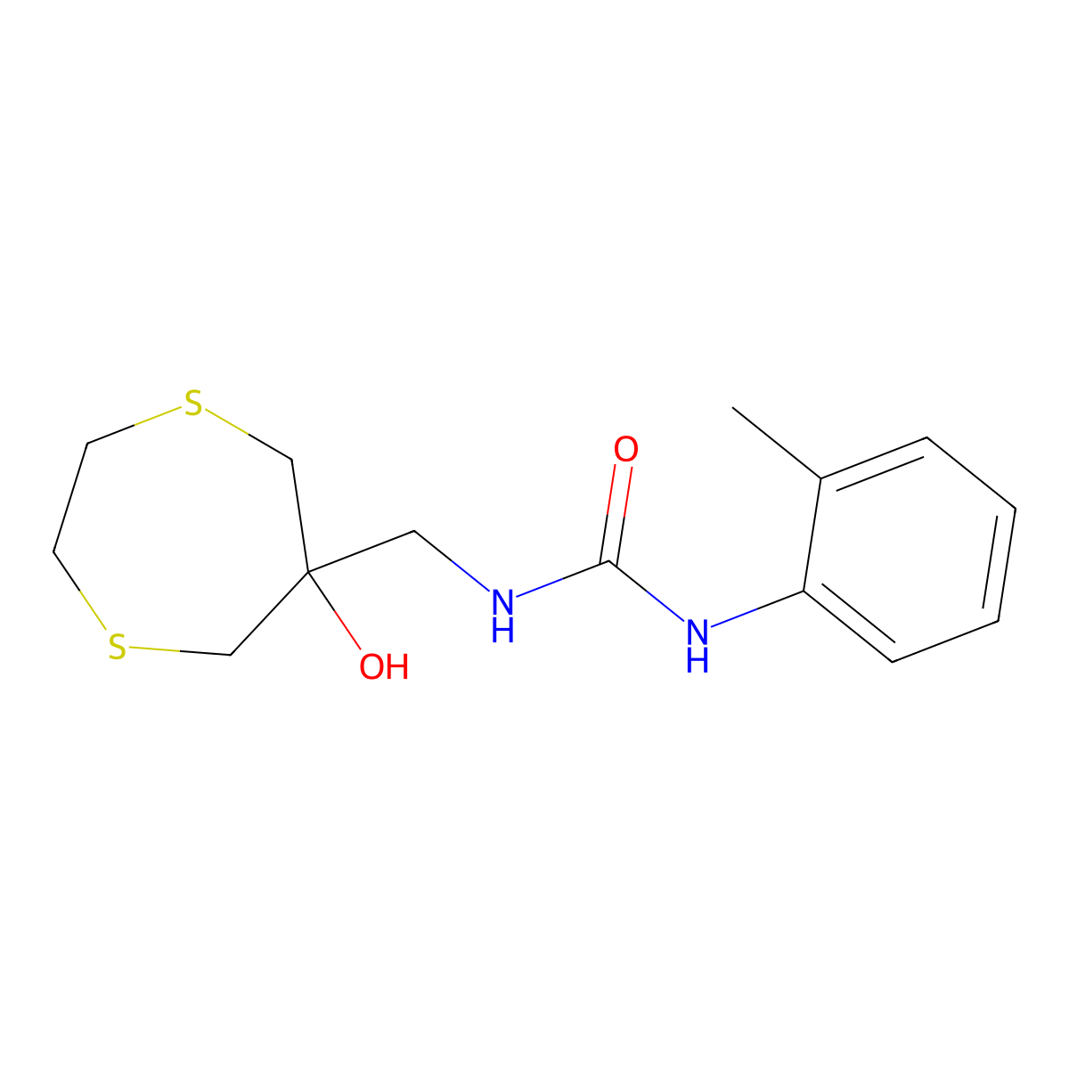 1-[(6-Hydroxy-1,4-dithiepan-6-yl)methyl]-3-(2-methylphenyl)urea molecular structure, CAS 2415543-15-4