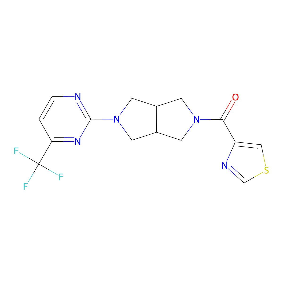2-[5-(1,3-Thiazole-4-carbonyl)-octahydropyrrolo[3,4-c]pyrrol-2-yl]-4-(trifluoromethyl)pyrimidine molecular structure, CAS 2415543-17-6