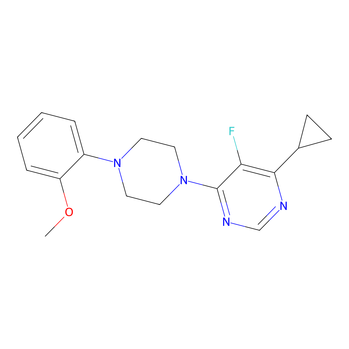 4-Cyclopropyl-5-fluoro-6-[4-(2-methoxyphenyl)piperazin-1-yl]pyrimidine molecular structure, CAS 2415543-22-3