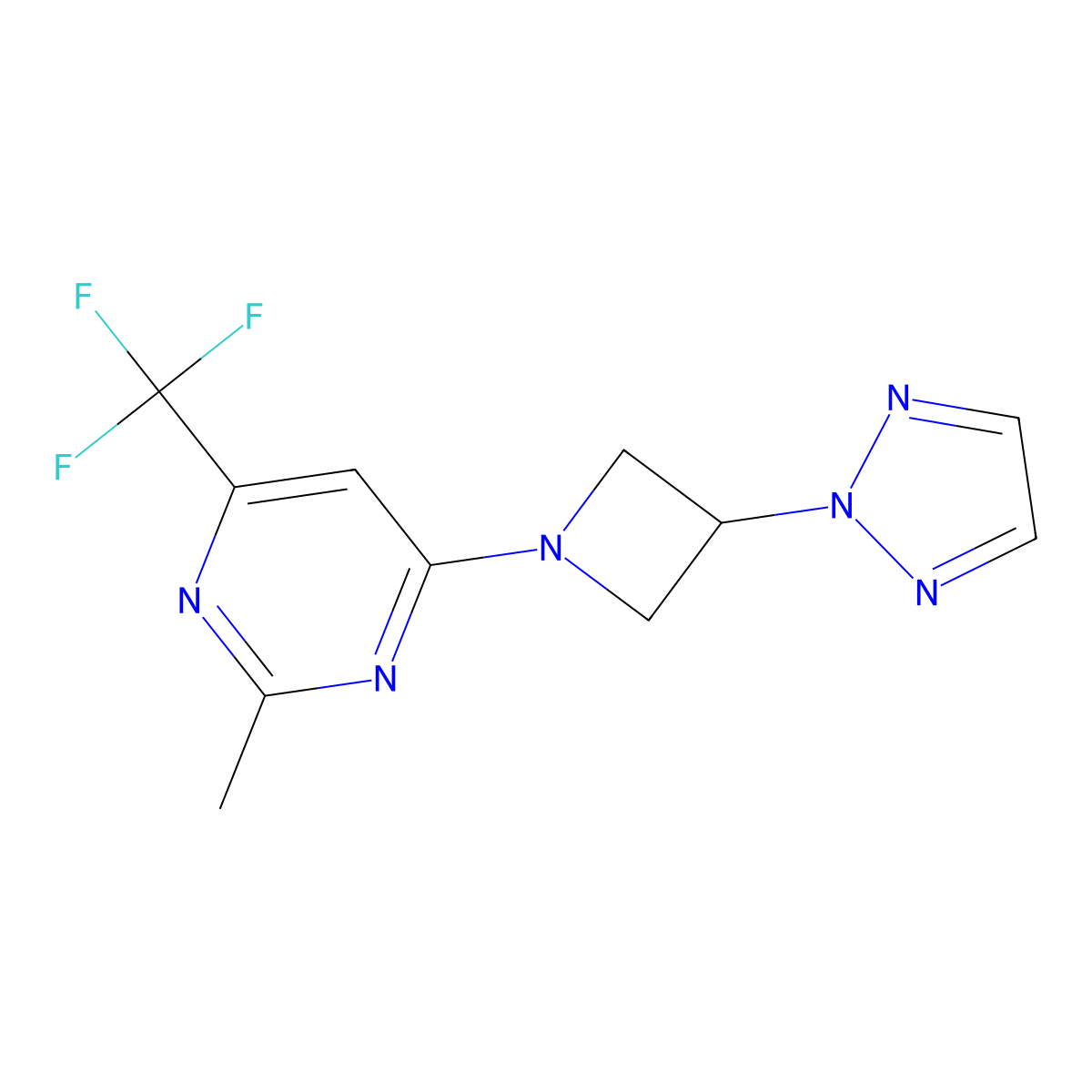 2-methyl-4-[3-(2H-1,2,3-triazol-2-yl)azetidin-1-yl]-6-(trifluoromethyl)pyrimidine molecular structure, CAS 2415543-25-6