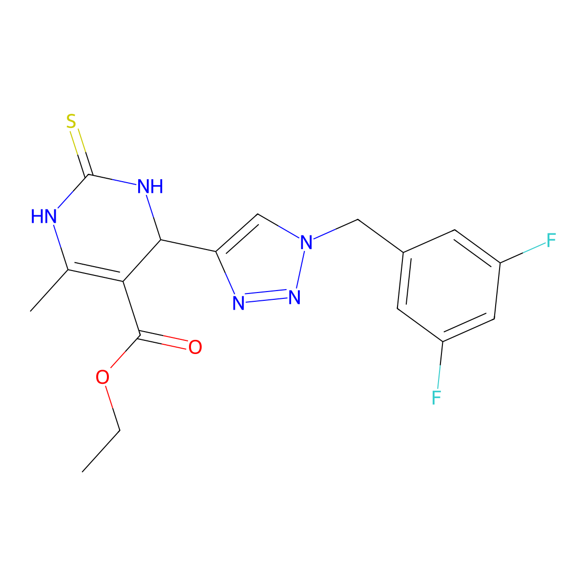 ethyl 4-{1-[(3,5-difluorophenyl)methyl]-1H-1,2,3-triazol-4-yl}-6-methyl-2-sulfanylidene-1,2,3,4-tetrahydropyrimidine-5-carboxylate molecular structure, CAS 2415543-27-8