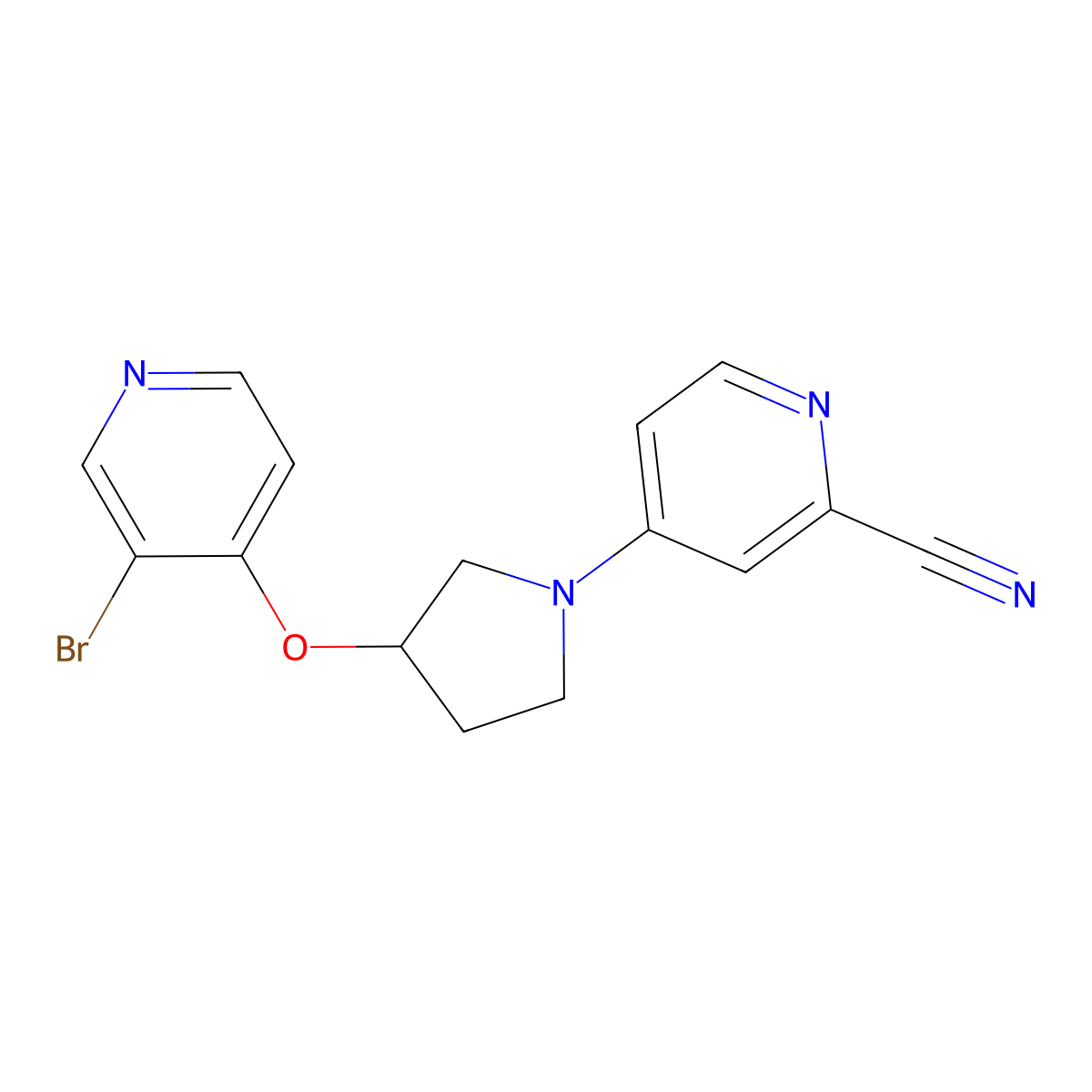 4-{3-[(3-Bromopyridin-4-yl)oxy]pyrrolidin-1-yl}pyridine-2-carbonitrile molecular structure, CAS 2415543-30-3