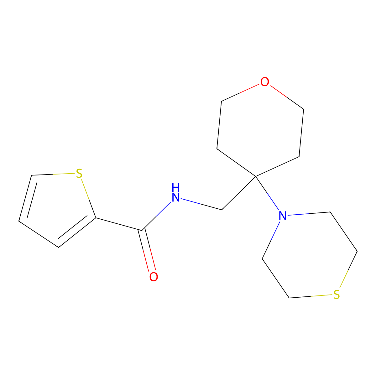 N-{[4-(thiomorpholin-4-yl)oxan-4-yl]methyl}thiophene-2-carboxamide molecular structure, CAS 2415543-33-6