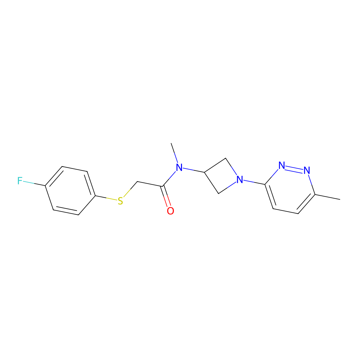 2-[(4-fluorophenyl)sulfanyl]-N-methyl-N-[1-(6-methylpyridazin-3-yl)azetidin-3-yl]acetamide molecular structure, CAS 2415543-39-2
