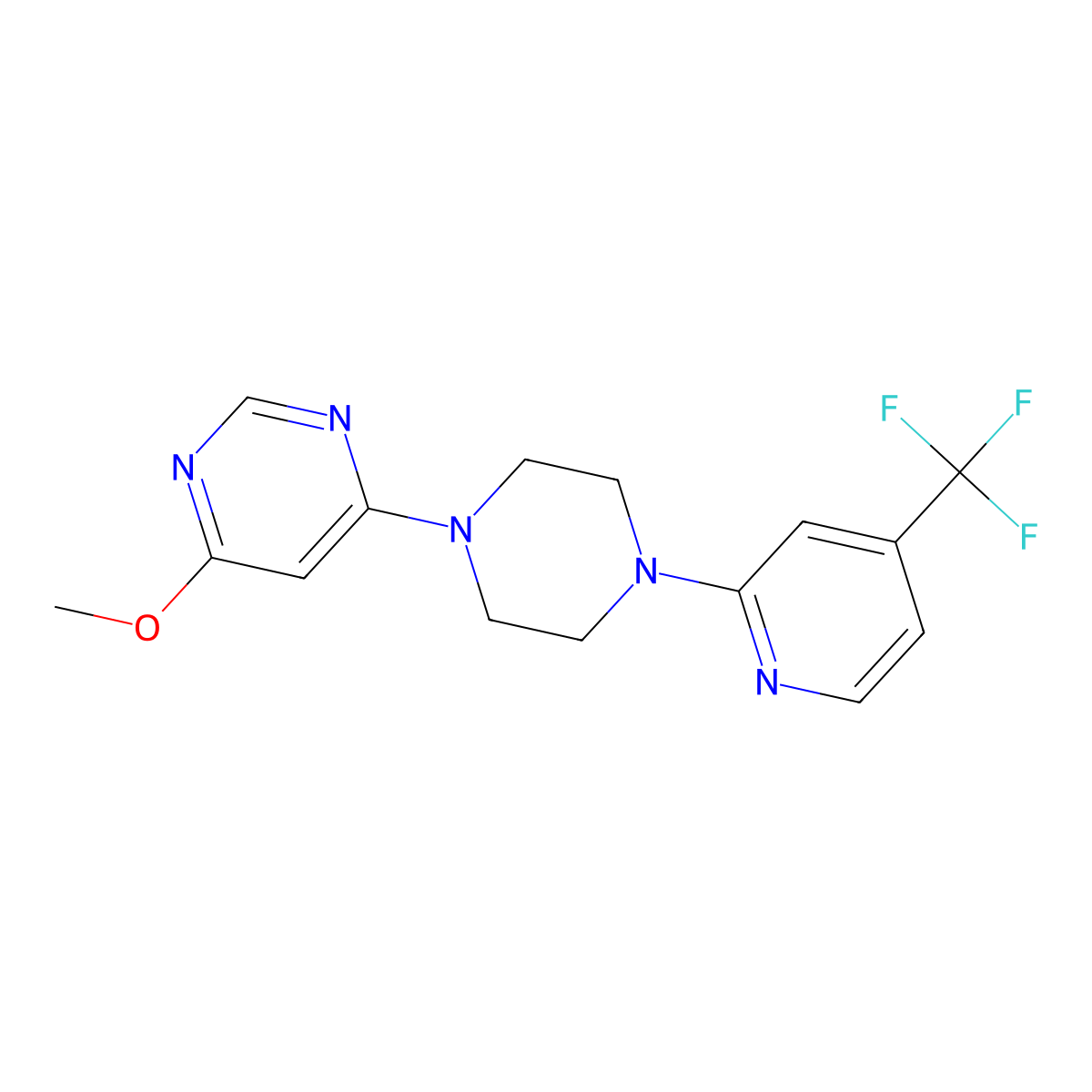 4-Methoxy-6-{4-[4-(trifluoromethyl)pyridin-2-yl]piperazin-1-yl}pyrimidine molecular structure, CAS 2415543-43-8
