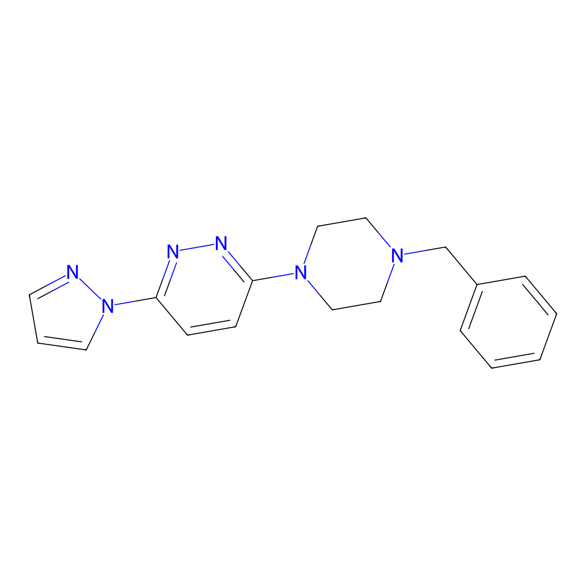 3-(4-benzylpiperazin-1-yl)-6-(1H-pyrazol-1-yl)pyridazine molecular structure, CAS 2415543-45-0