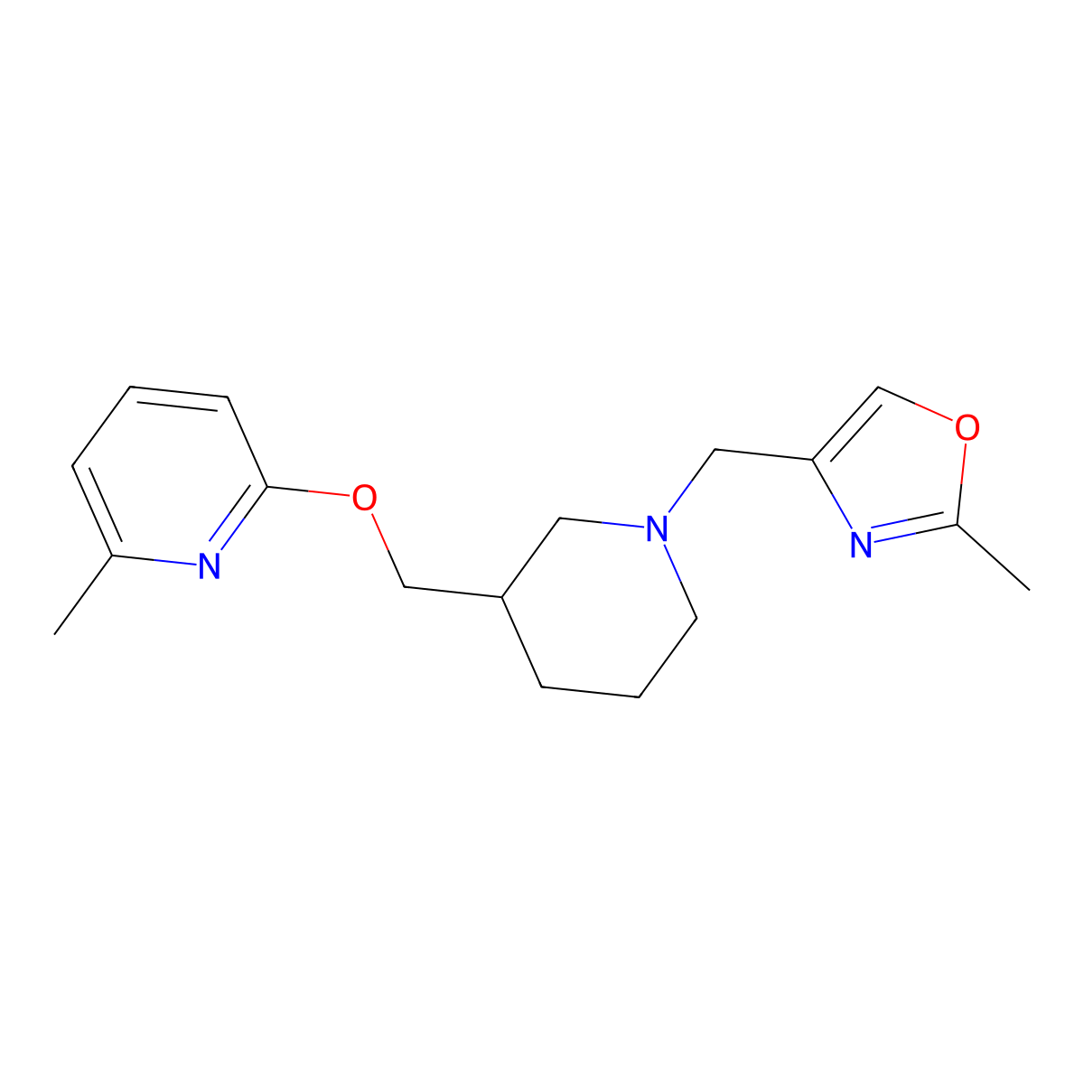 2-Methyl-6-({1-[(2-methyl-1,3-oxazol-4-yl)methyl]piperidin-3-yl}methoxy)pyridine molecular structure, CAS 2415543-47-2