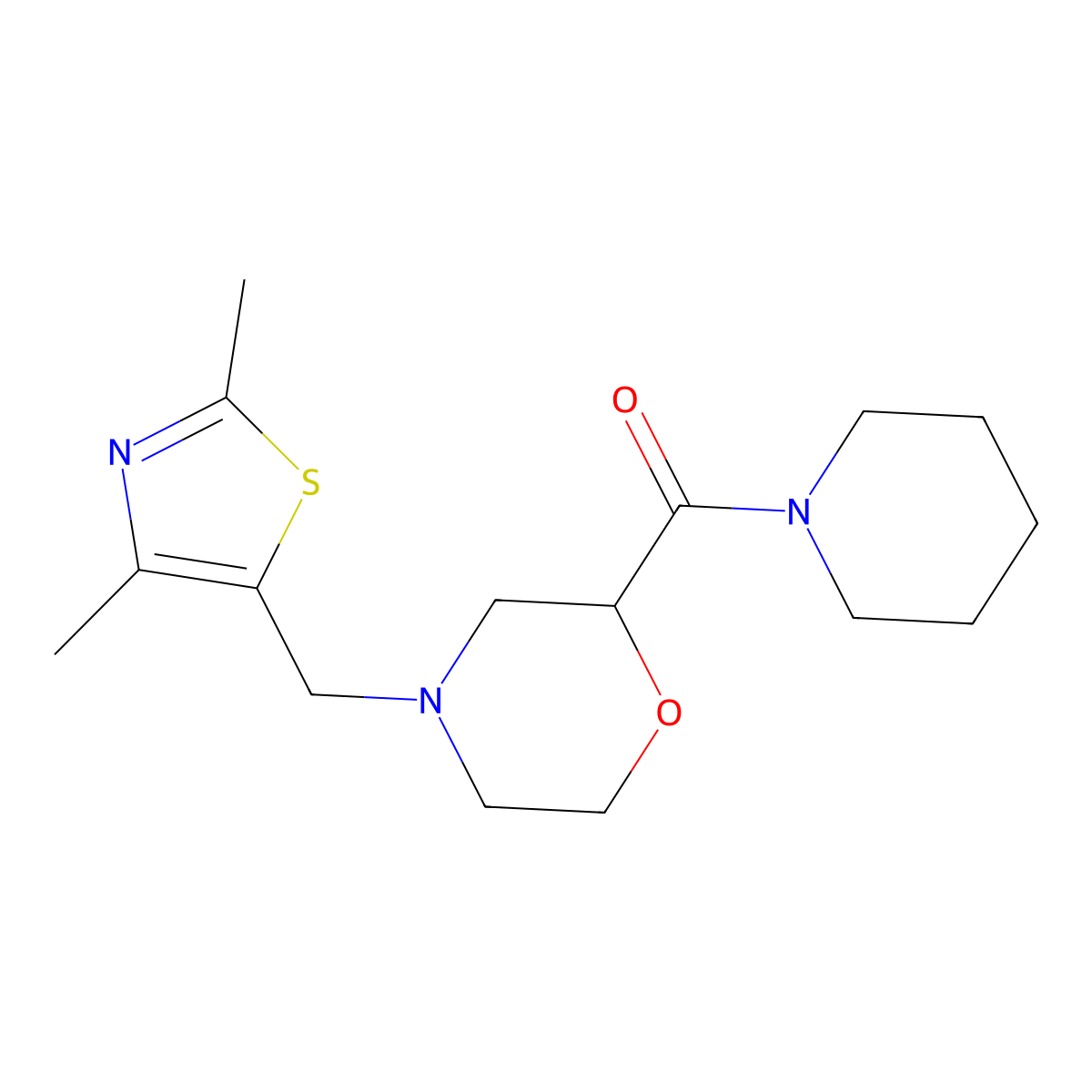 4-[(2,4-Dimethyl-1,3-thiazol-5-yl)methyl]-2-(piperidine-1-carbonyl)morpholine molecular structure, CAS 2415551-44-7
