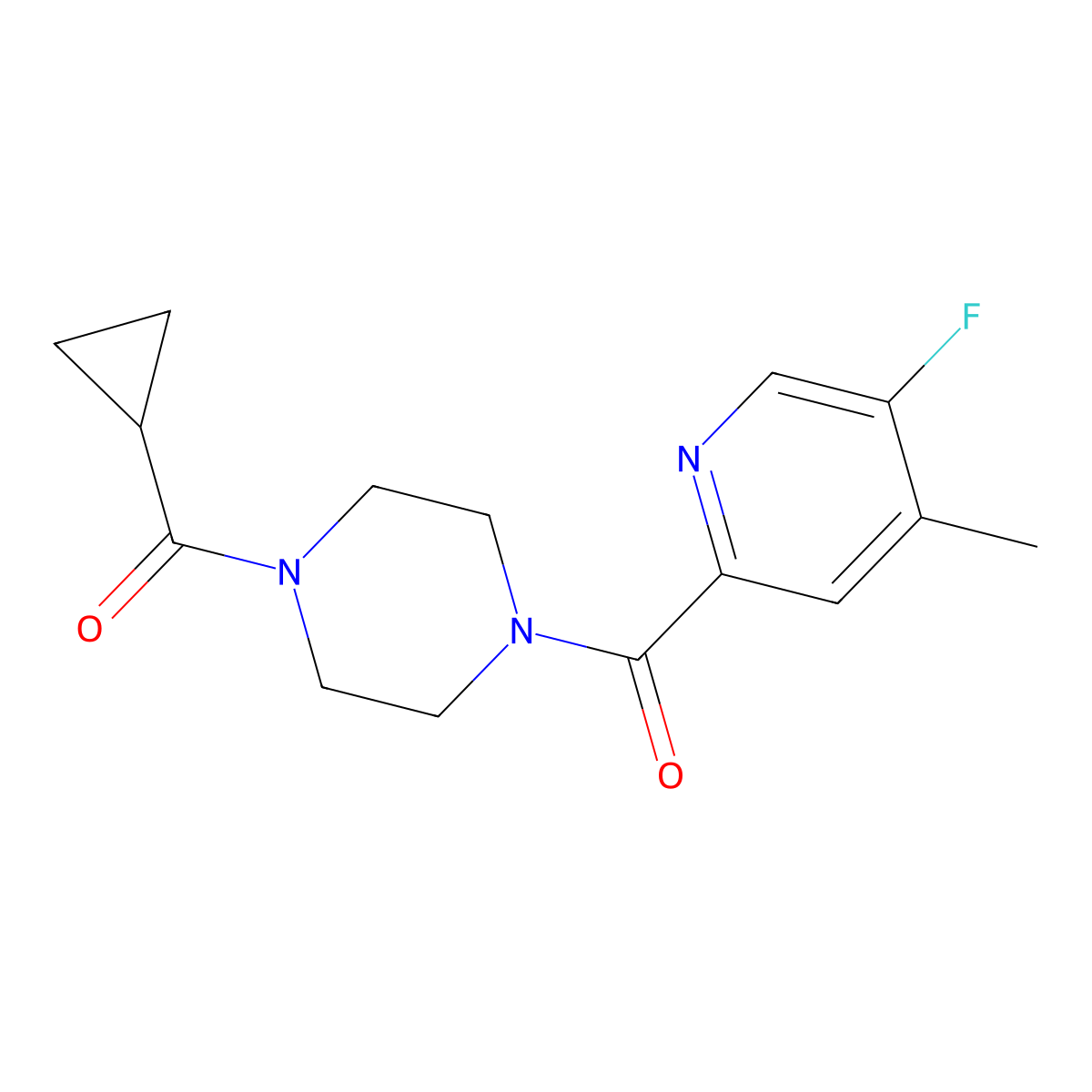 1-Cyclopropanecarbonyl-4-(5-fluoro-4-methylpyridine-2-carbonyl)piperazine molecular structure, CAS 2415551-51-6