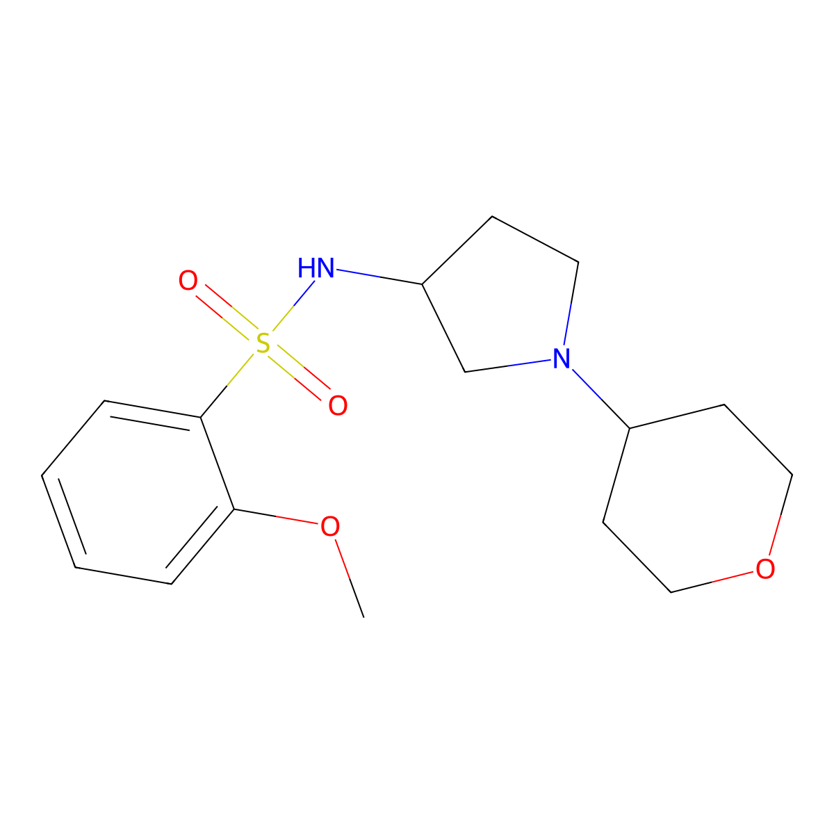 2-methoxy-N-[1-(oxan-4-yl)pyrrolidin-3-yl]benzene-1-sulfonamide molecular structure, CAS 2415551-57-2