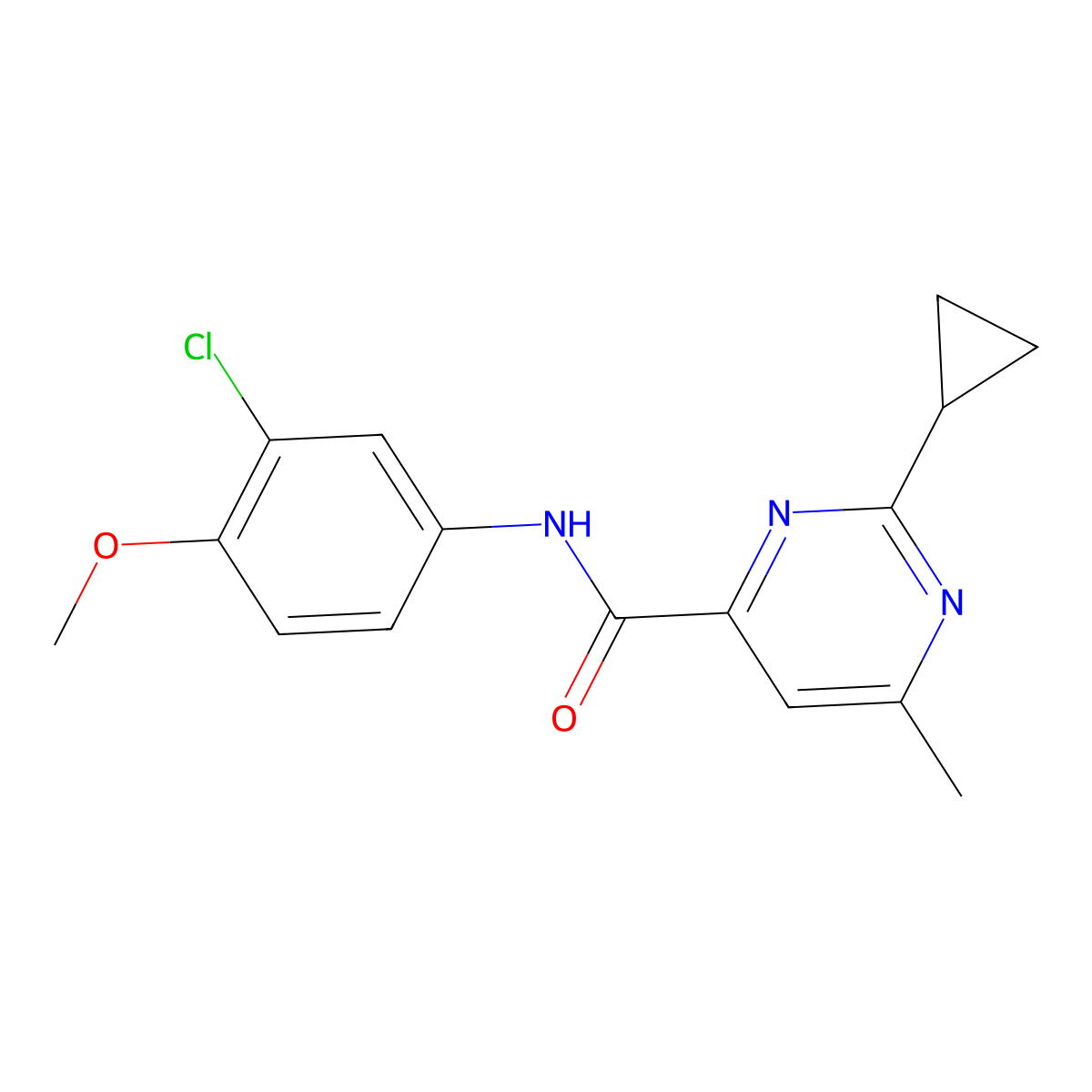 N-(3-Chloro-4-methoxyphenyl)-2-cyclopropyl-6-methylpyrimidine-4-carboxamide molecular structure, CAS 2415551-58-3