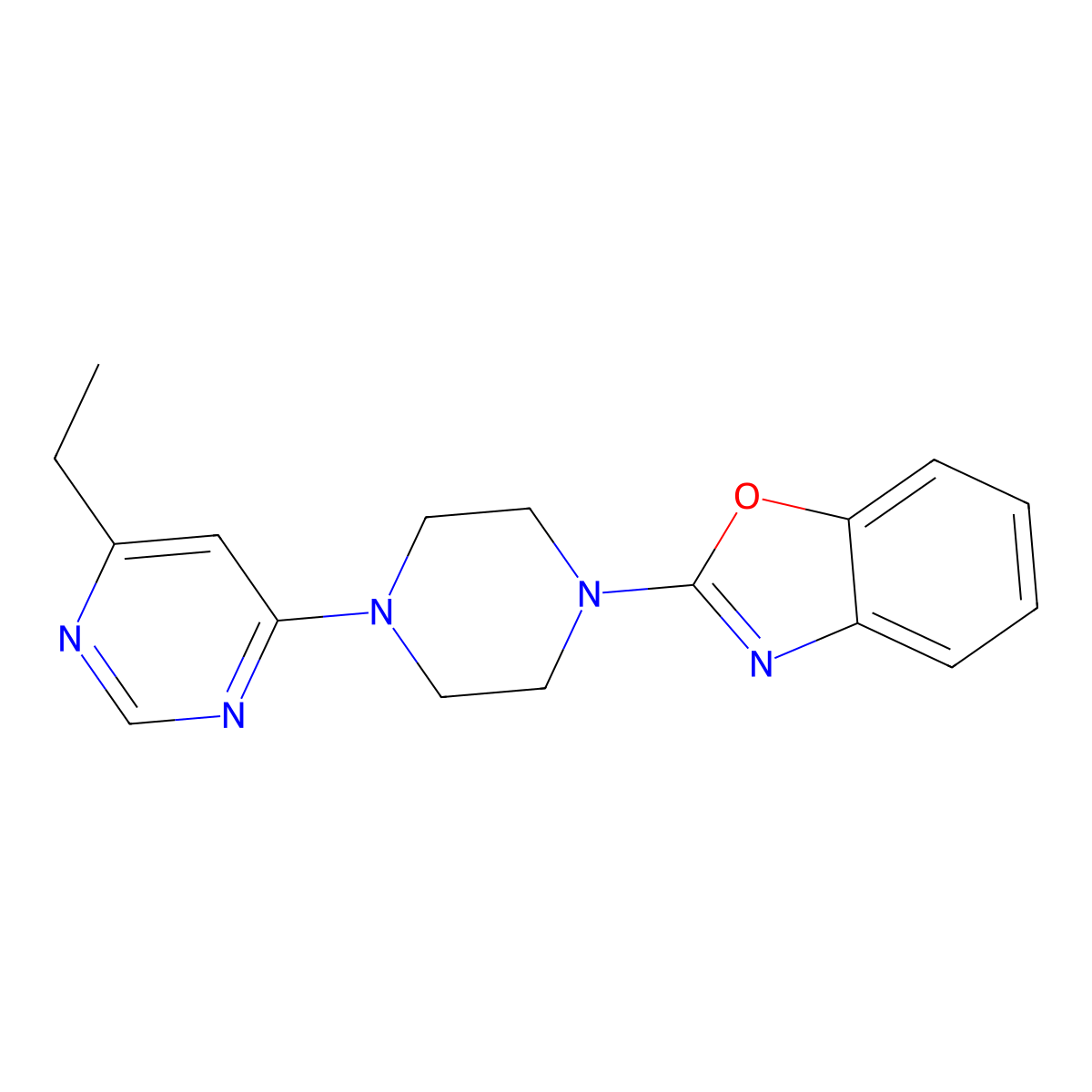 2-[4-(6-Ethylpyrimidin-4-yl)piperazin-1-yl]-1,3-benzoxazole molecular structure, CAS 2415551-61-8