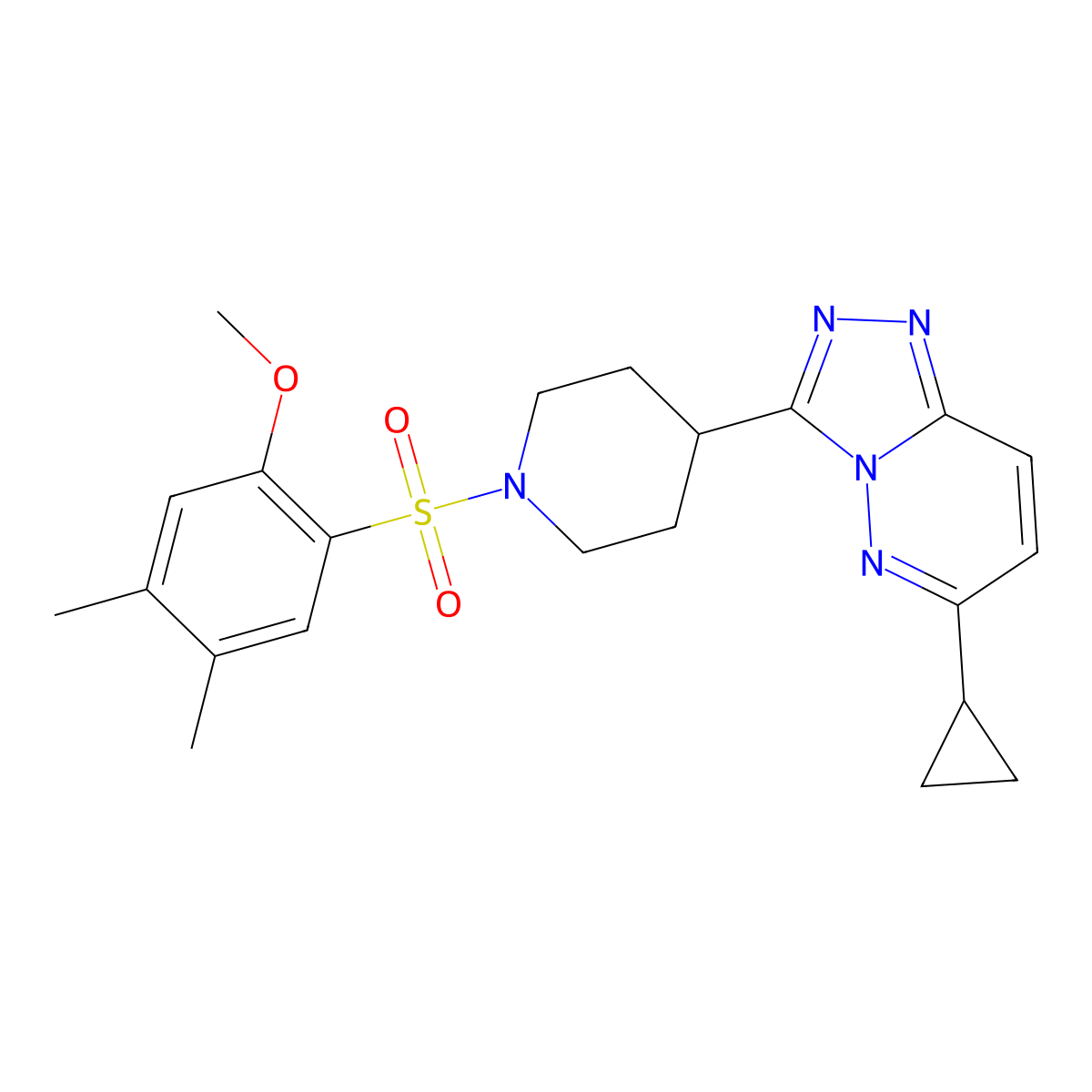 4-{6-Cyclopropyl-[1,2,4]triazolo[4,3-b]pyridazin-3-yl}-1-(2-methoxy-4,5-dimethylbenzenesulfonyl)piperidine molecular structure, CAS 2415551-63-0