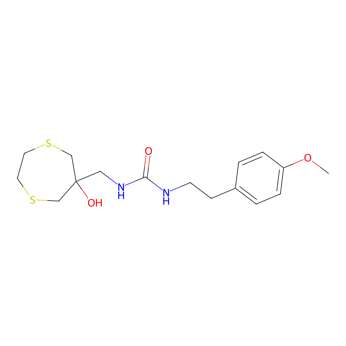 1-[(6-Hydroxy-1,4-dithiepan-6-yl)methyl]-3-[2-(4-methoxyphenyl)ethyl]urea molecular structure, CAS 2415551-66-3