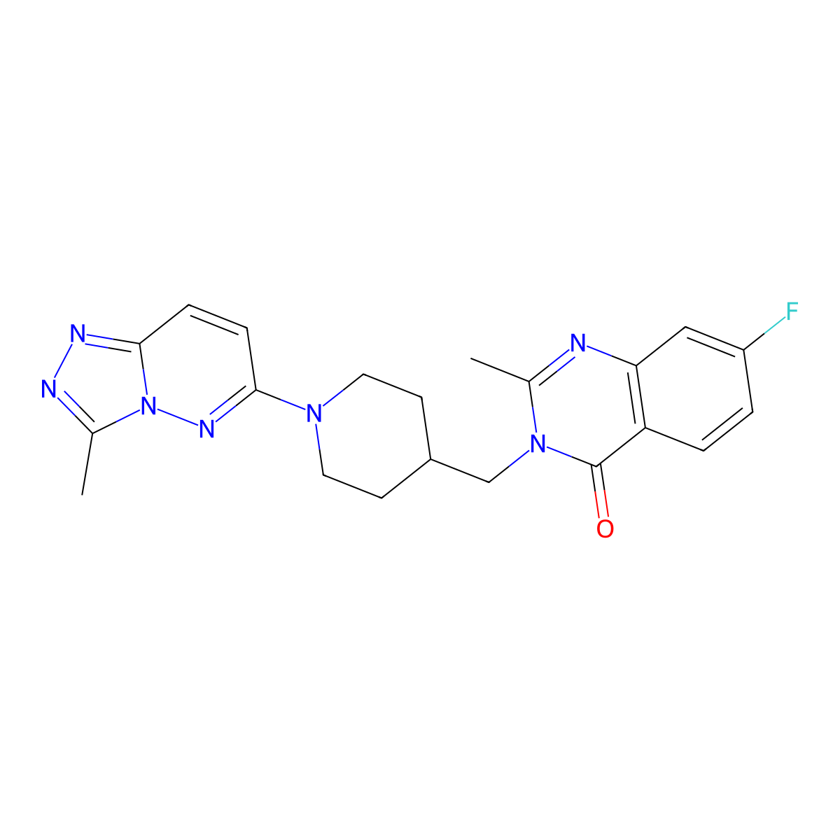 7-Fluoro-2-methyl-3-[(1-{3-methyl-[1,2,4]triazolo[4,3-b]pyridazin-6-yl}piperidin-4-yl)methyl]-3,4-dihydroquinazolin-4-one molecular structure, CAS 2415551-71-0