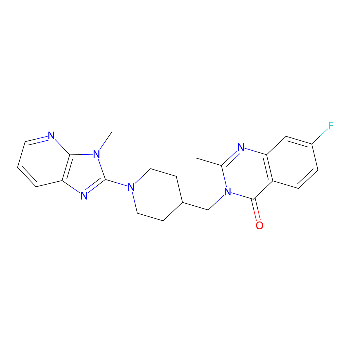 7-fluoro-2-methyl-3-[(1-{3-methyl-3H-imidazo[4,5-b]pyridin-2-yl}piperidin-4-yl)methyl]-3,4-dihydroquinazolin-4-one molecular structure, CAS 2415551-75-4