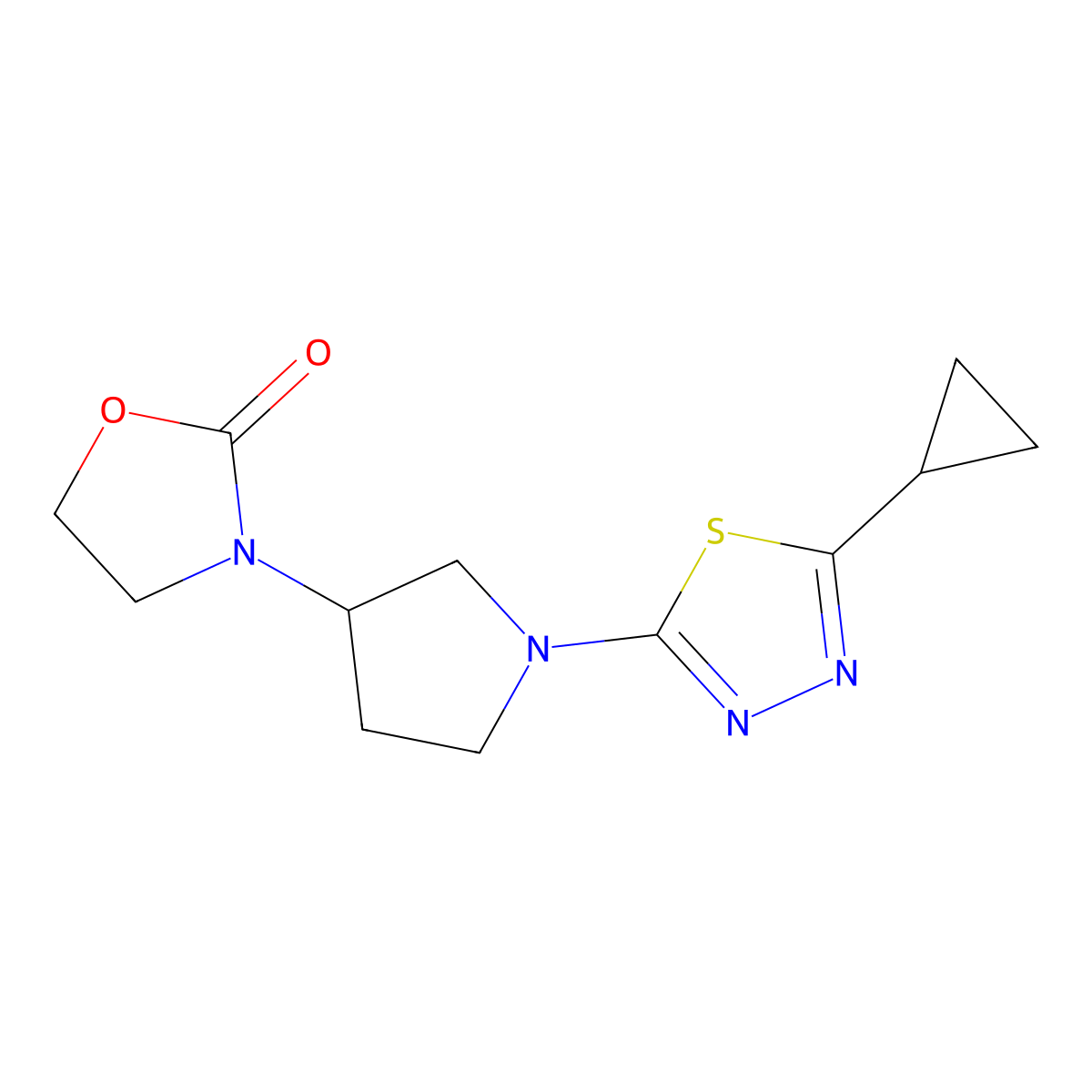 3-[1-(5-Cyclopropyl-1,3,4-thiadiazol-2-yl)pyrrolidin-3-yl]-1,3-oxazolidin-2-one molecular structure, CAS 2415551-76-5