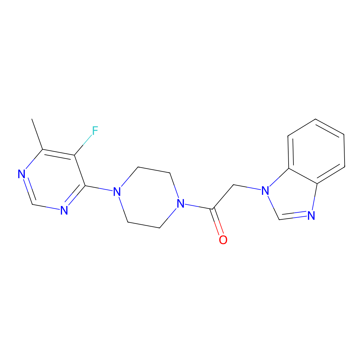 2-(1H-1,3-benzodiazol-1-yl)-1-[4-(5-fluoro-6-methylpyrimidin-4-yl)piperazin-1-yl]ethan-1-one molecular structure, CAS 2415551-77-6