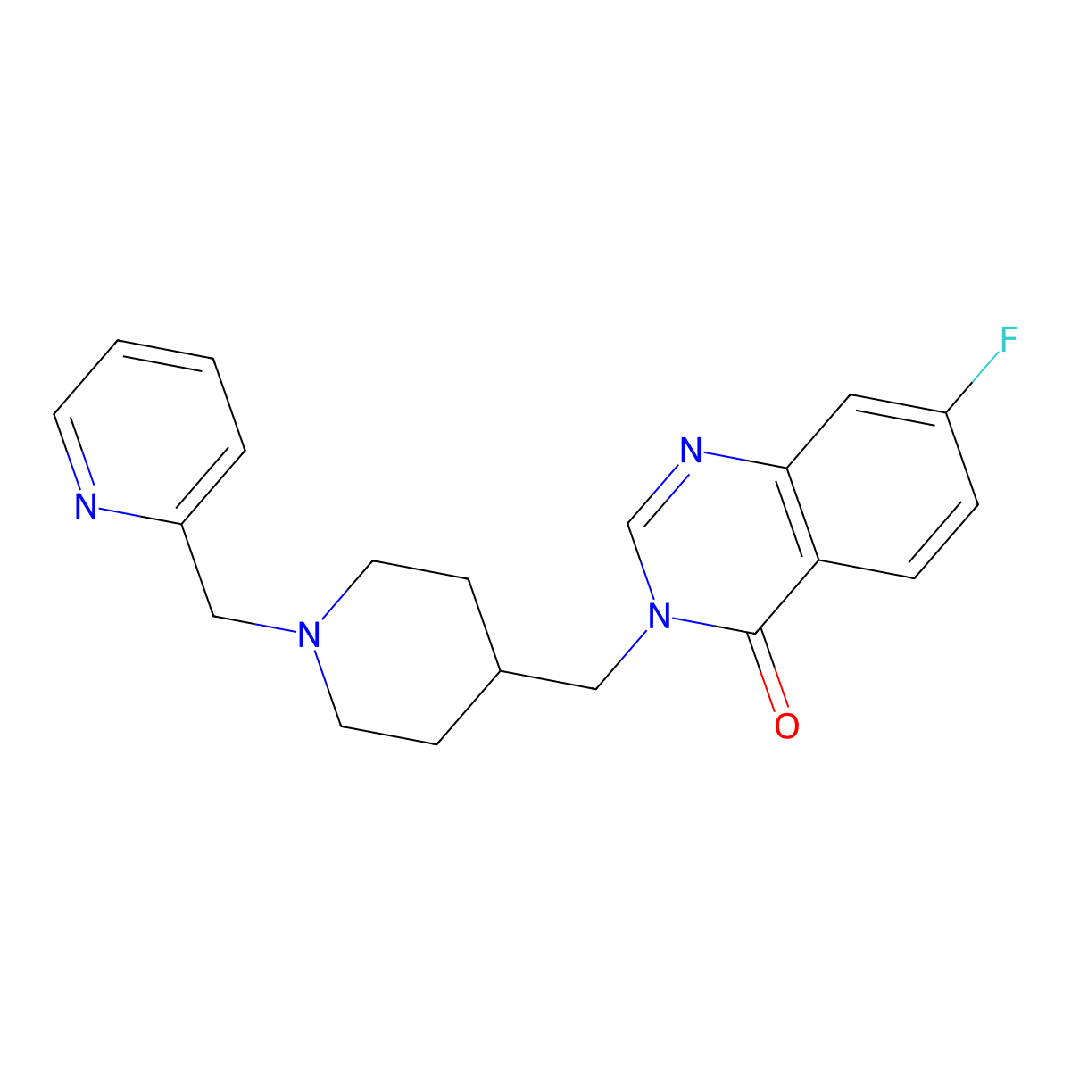 7-Fluoro-3-({1-[(pyridin-2-yl)methyl]piperidin-4-yl}methyl)-3,4-dihydroquinazolin-4-one molecular structure, CAS 2415551-83-4