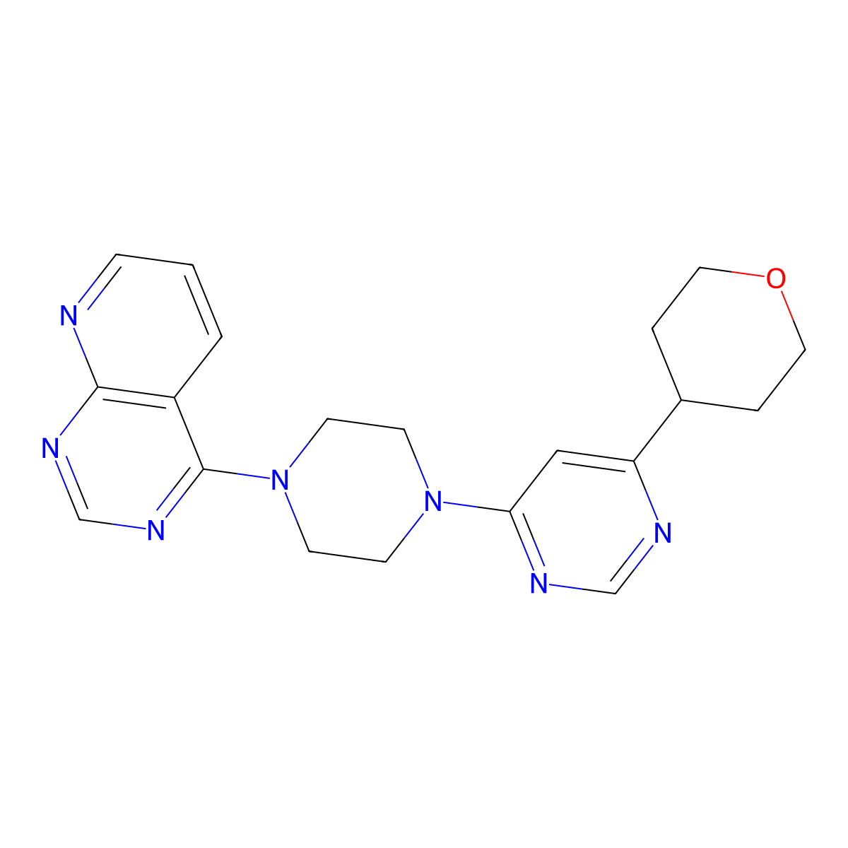 4-(Oxan-4-yl)-6-(4-{pyrido[2,3-d]pyrimidin-4-yl}piperazin-1-yl)pyrimidine molecular structure, CAS 2415551-86-7