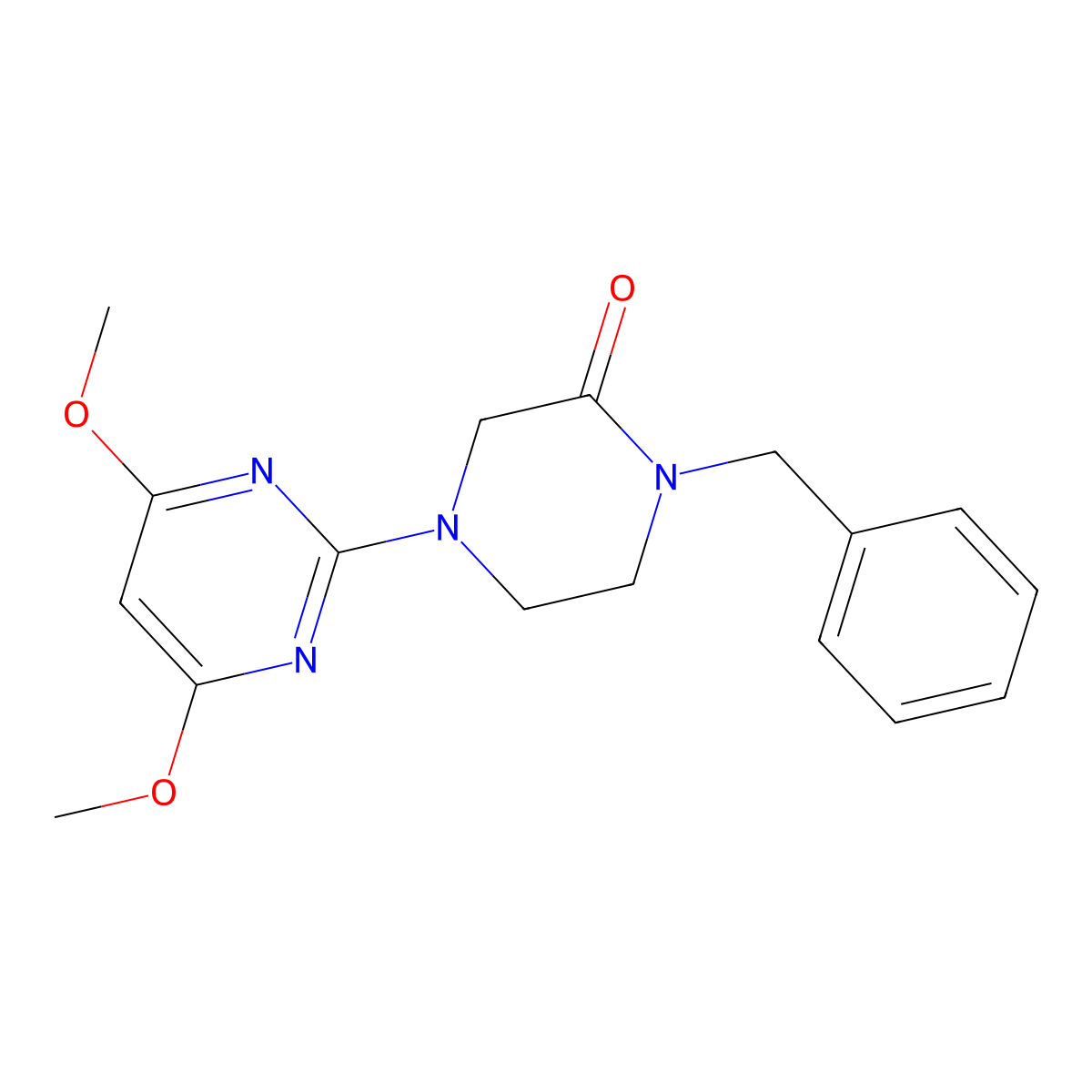 1-Benzyl-4-(4,6-dimethoxypyrimidin-2-yl)piperazin-2-one molecular structure, CAS 2415551-87-8