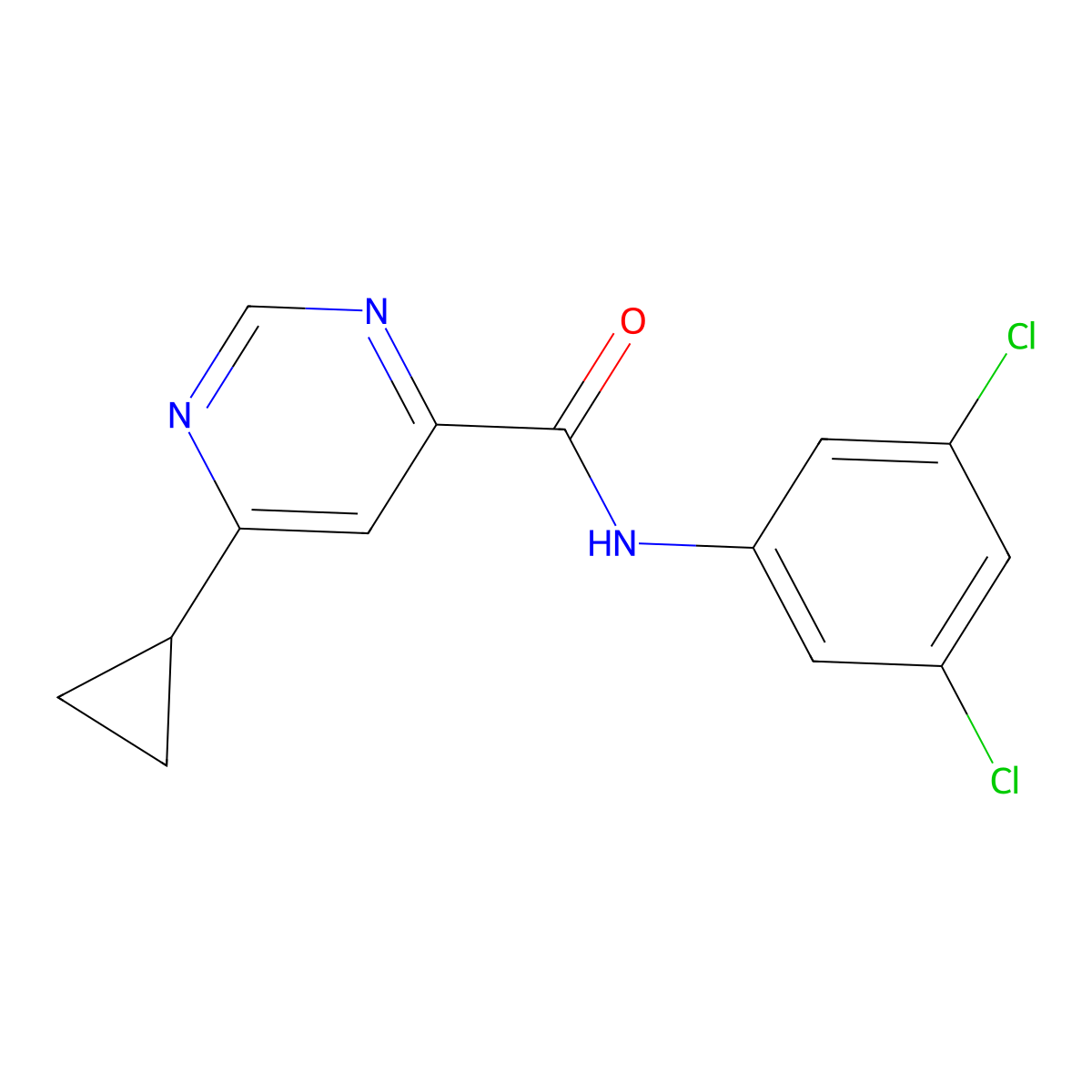 6-Cyclopropyl-N-(3,5-dichlorophenyl)pyrimidine-4-carboxamide molecular structure, CAS 2415551-91-4