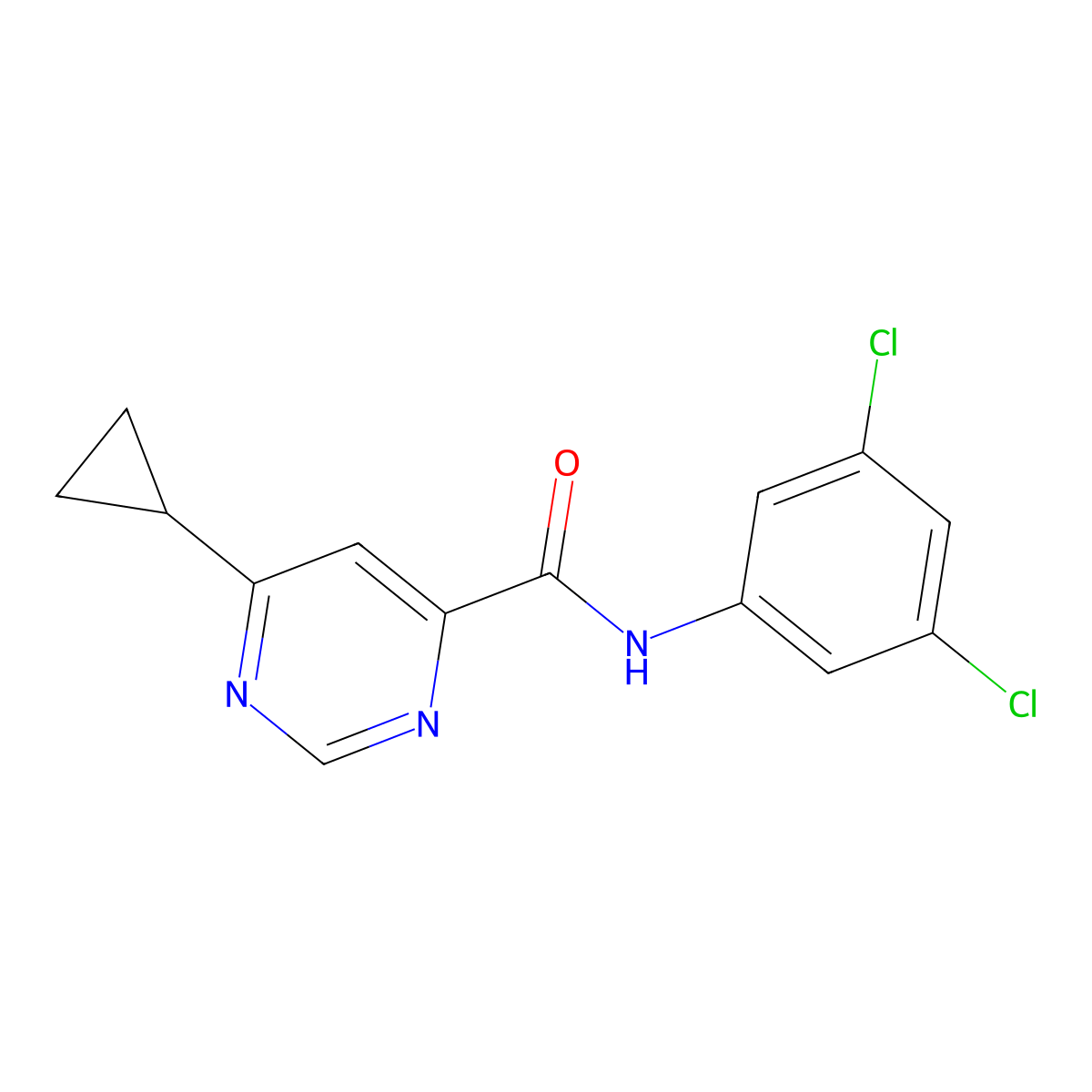 6-Cyclopropyl-N-(3,5-dichlorophenyl)pyrimidine-4-carboxamide molecular structure, CAS 2415551-91-4