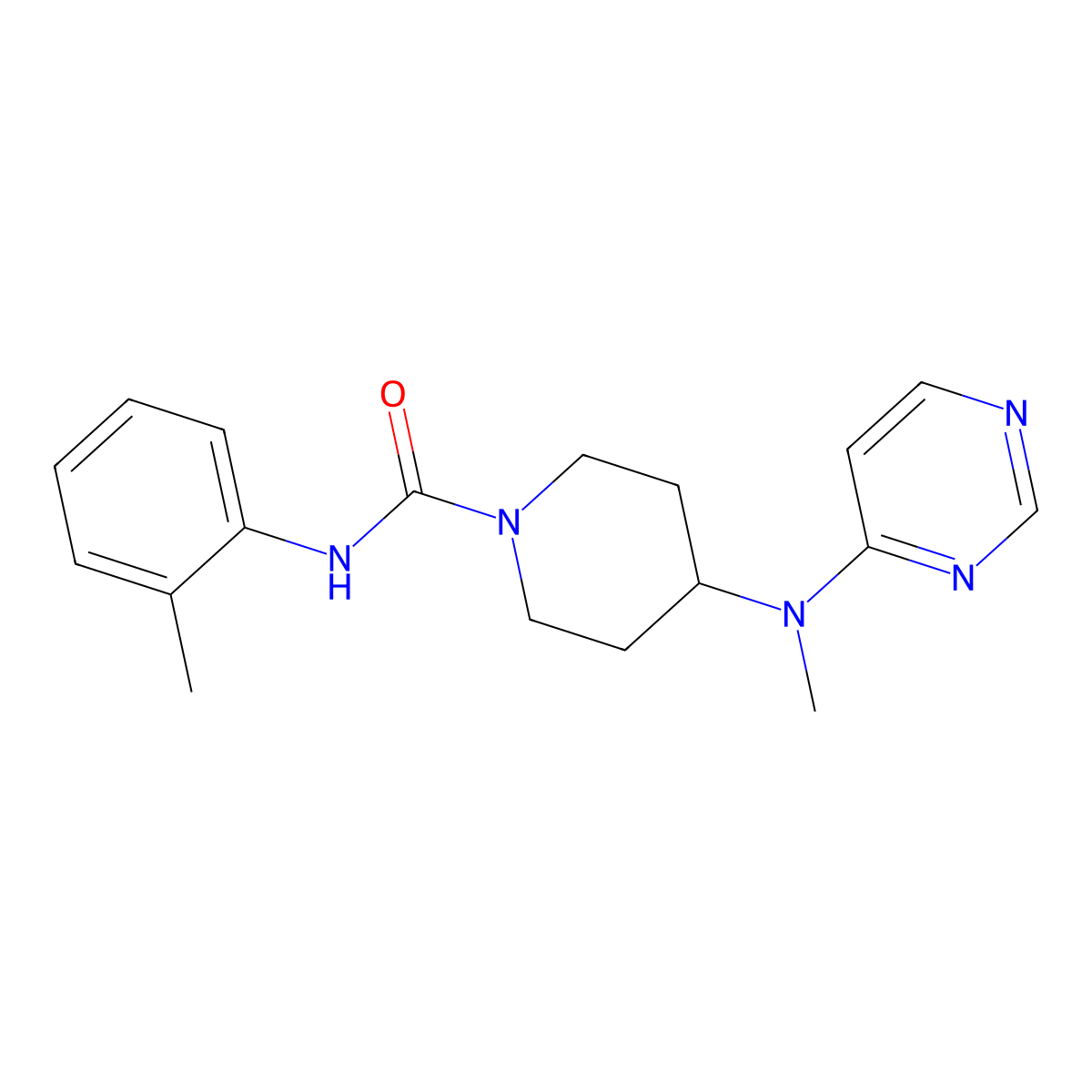 4-[methyl(pyrimidin-4-yl)amino]-N-(2-methylphenyl)piperidine-1-carboxamide molecular structure, CAS 2415551-93-6