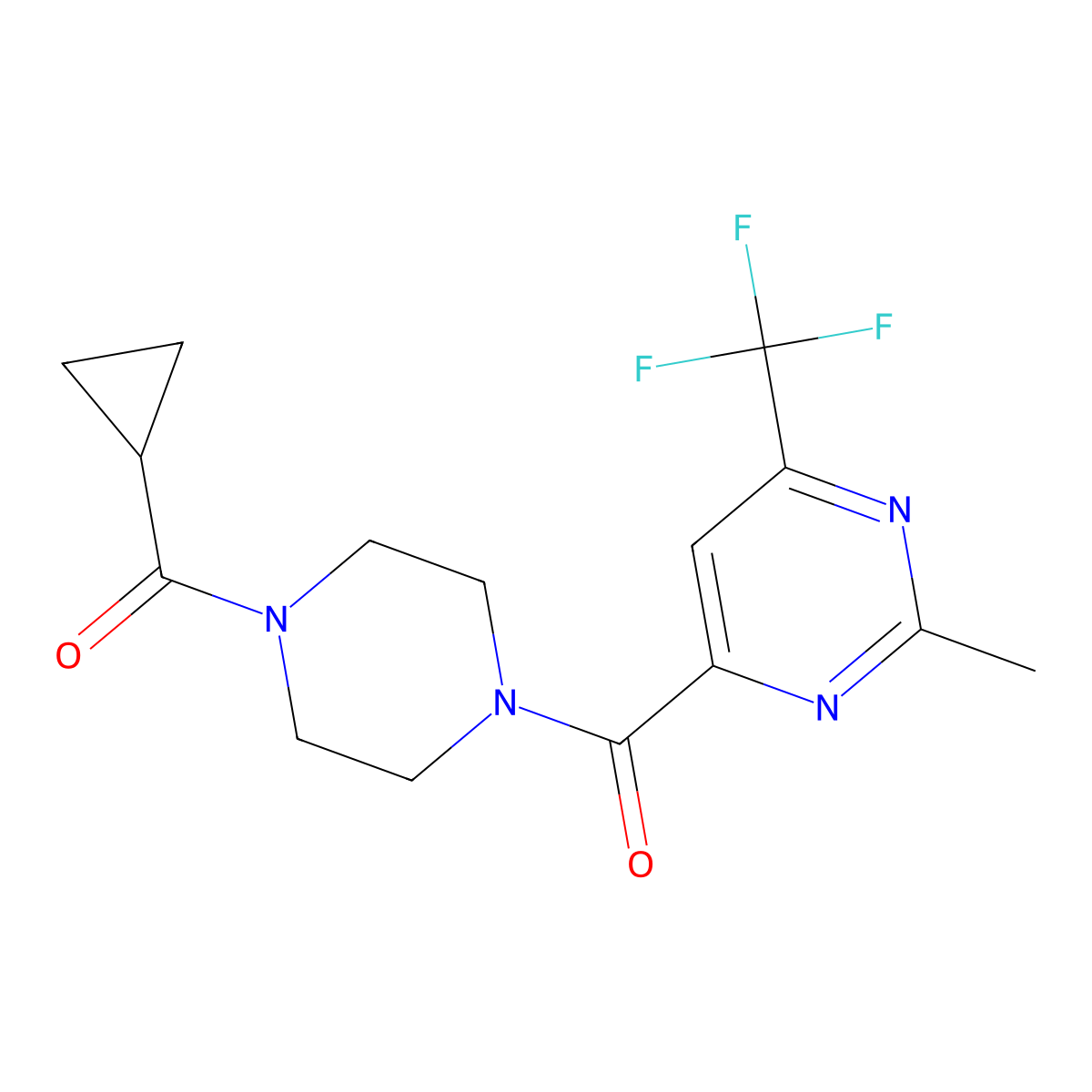 4-(4-Cyclopropanecarbonylpiperazine-1-carbonyl)-2-methyl-6-(trifluoromethyl)pyrimidine molecular structure, CAS 2415551-94-7