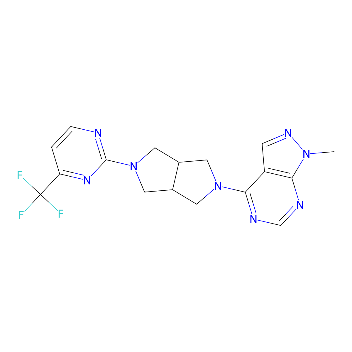 2-(5-{1-methyl-1H-pyrazolo[3,4-d]pyrimidin-4-yl}-octahydropyrrolo[3,4-c]pyrrol-2-yl)-4-(trifluoromethyl)pyrimidine molecular structure, CAS 2415551-98-1