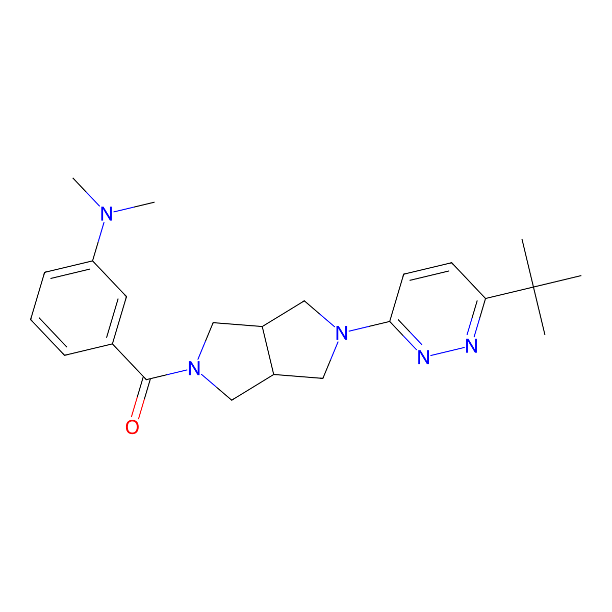 3-[5-(6-tert-butylpyridazin-3-yl)-octahydropyrrolo[3,4-c]pyrrole-2-carbonyl]-N,N-dimethylaniline molecular structure, CAS 2415552-01-9