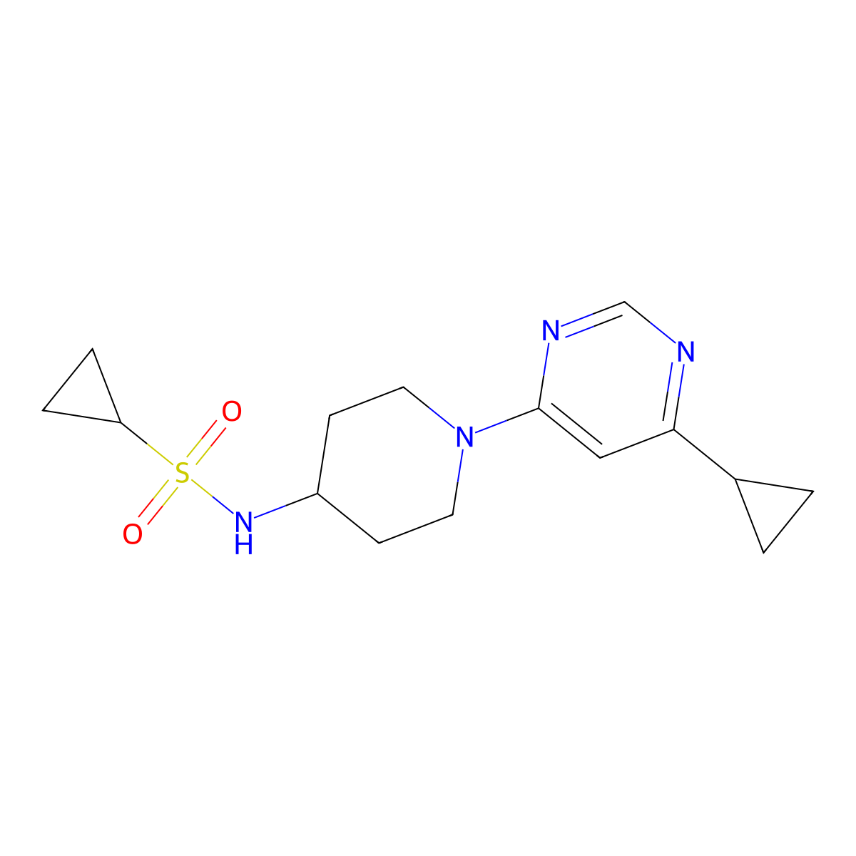 N-[1-(6-Cyclopropylpyrimidin-4-yl)piperidin-4-yl]cyclopropanesulfonamide molecular structure, CAS 2415552-12-2