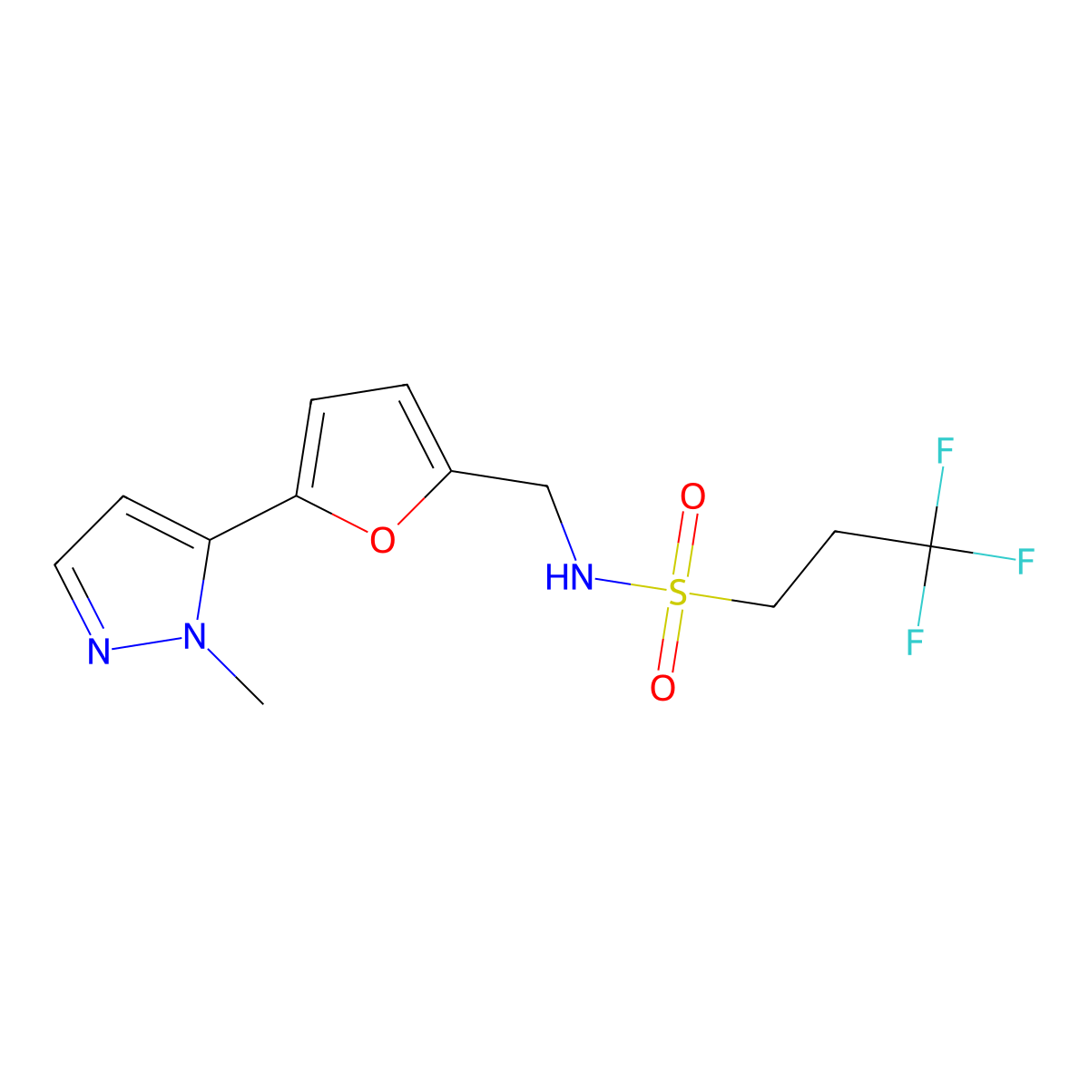 3,3,3-trifluoro-N-{[5-(1-methyl-1H-pyrazol-5-yl)furan-2-yl]methyl}propane-1-sulfonamide molecular structure, CAS 2415552-13-3
