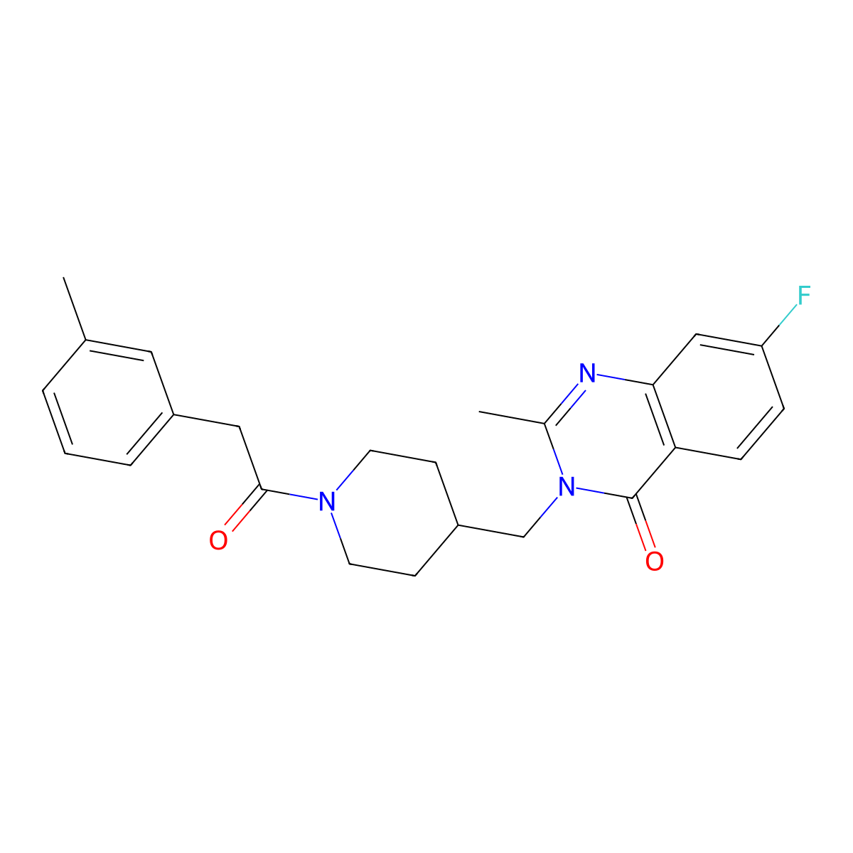 7-Fluoro-2-methyl-3-({1-[2-(3-methylphenyl)acetyl]piperidin-4-yl}methyl)-3,4-dihydroquinazolin-4-one molecular structure, CAS 2415552-14-4