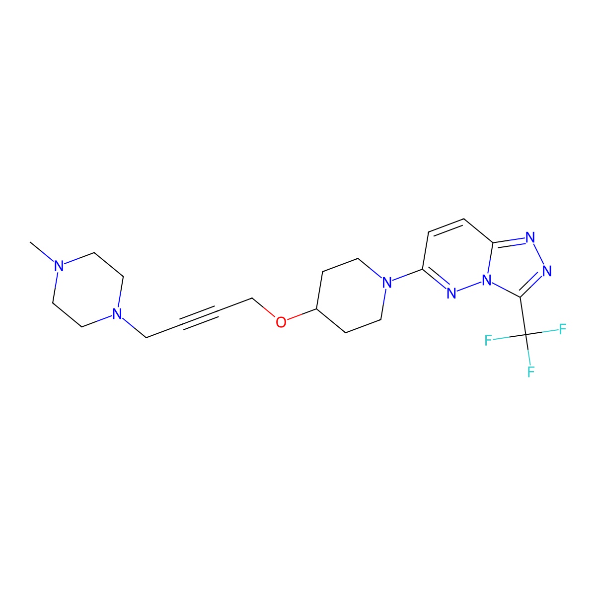 1-Methyl-4-[4-({1-[3-(trifluoromethyl)-[1,2,4]triazolo[4,3-b]pyridazin-6-yl]piperidin-4-yl}oxy)but-2-yn-1-yl]piperazine molecular structure, CAS 2415552-19-9
