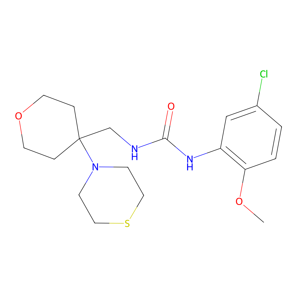 3-(5-Chloro-2-methoxyphenyl)-1-{[4-(thiomorpholin-4-yl)oxan-4-yl]methyl}urea molecular structure, CAS 2415552-20-2