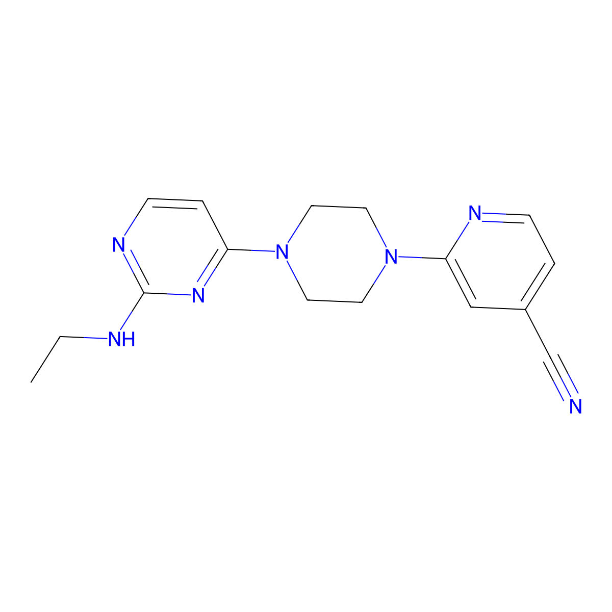2-{4-[2-(Ethylamino)pyrimidin-4-yl]piperazin-1-yl}pyridine-4-carbonitrile molecular structure, CAS 2415552-25-7