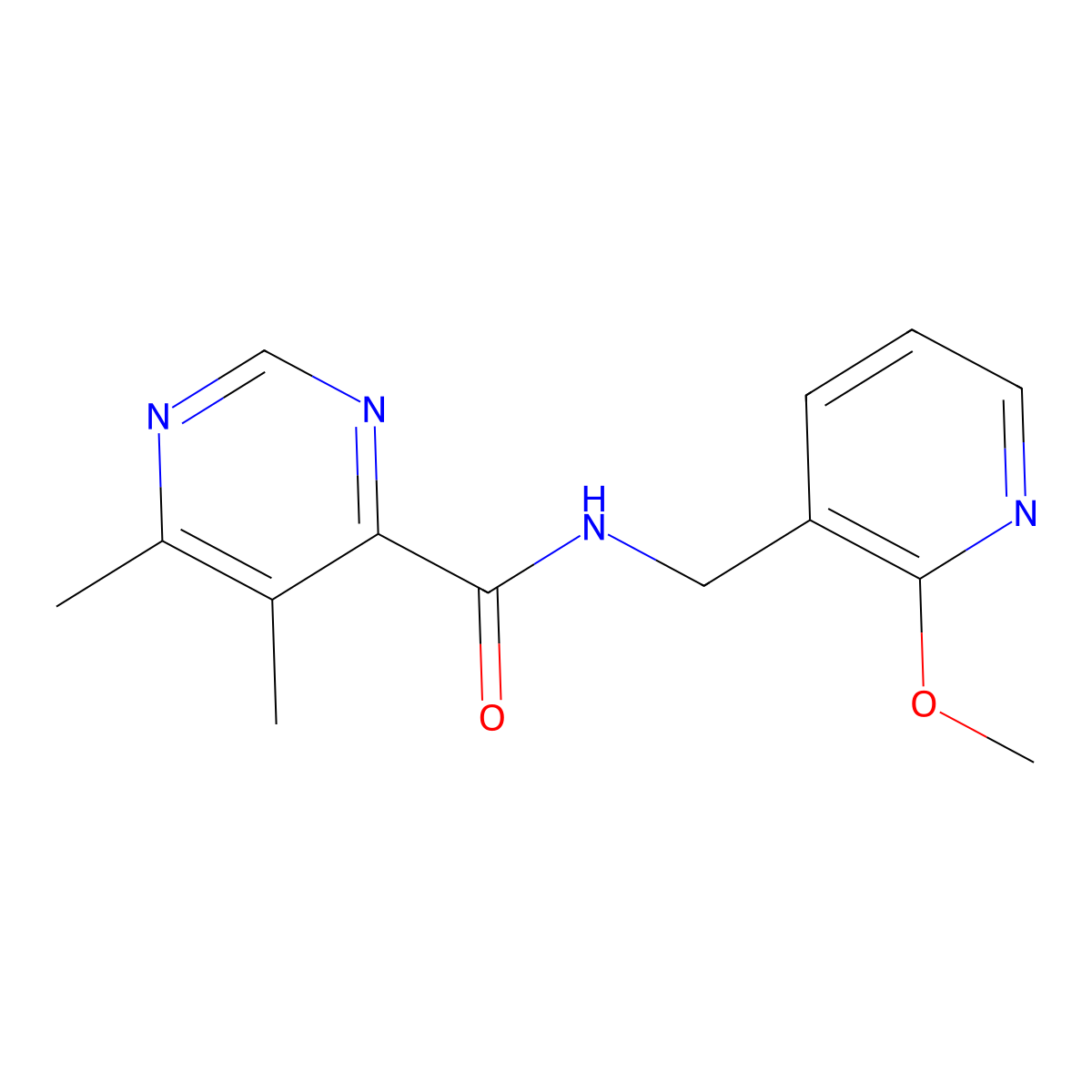 N-[(2-Methoxypyridin-3-yl)methyl]-5,6-dimethylpyrimidine-4-carboxamide molecular structure, CAS 2415552-28-0