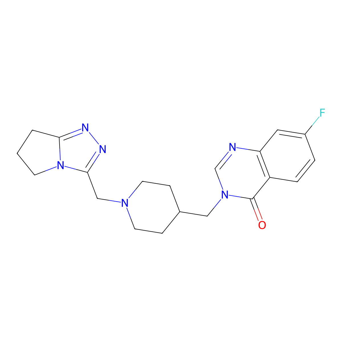 7-fluoro-3-{[1-({5H,6H,7H-pyrrolo[2,1-c][1,2,4]triazol-3-yl}methyl)piperidin-4-yl]methyl}-3,4-dihydroquinazolin-4-one molecular structure, CAS 2415552-33-7
