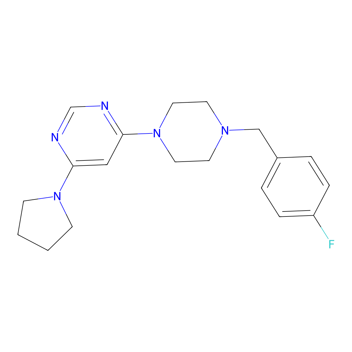 4-{4-[(4-Fluorophenyl)methyl]piperazin-1-yl}-6-(pyrrolidin-1-yl)pyrimidine molecular structure, CAS 2415552-36-0