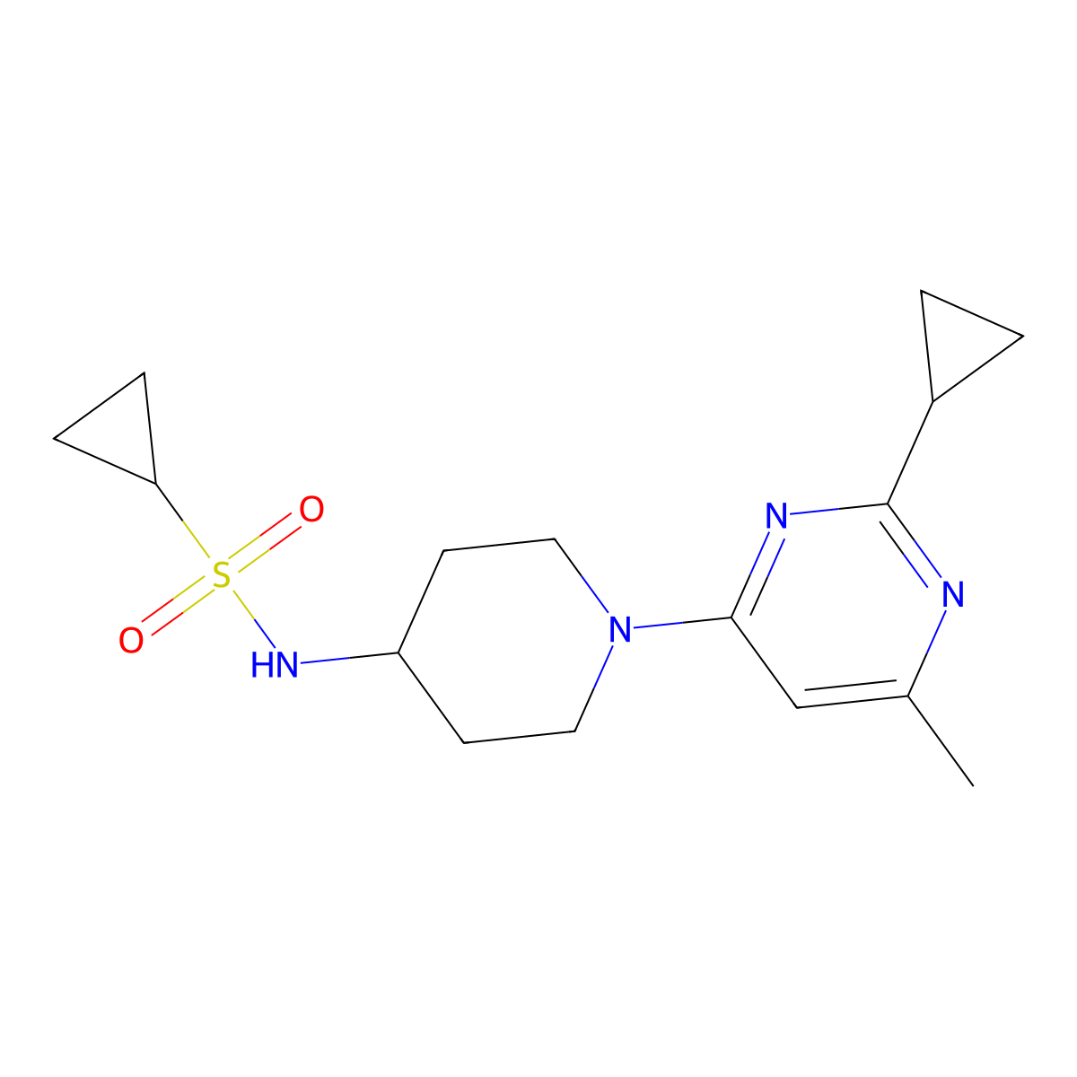 N-[1-(2-Cyclopropyl-6-methylpyrimidin-4-yl)piperidin-4-yl]cyclopropanesulfonamide molecular structure, CAS 2415552-37-1