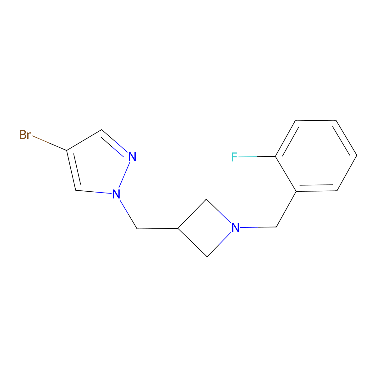 4-bromo-1-({1-[(2-fluorophenyl)methyl]azetidin-3-yl}methyl)-1H-pyrazole molecular structure, CAS 2415552-38-2