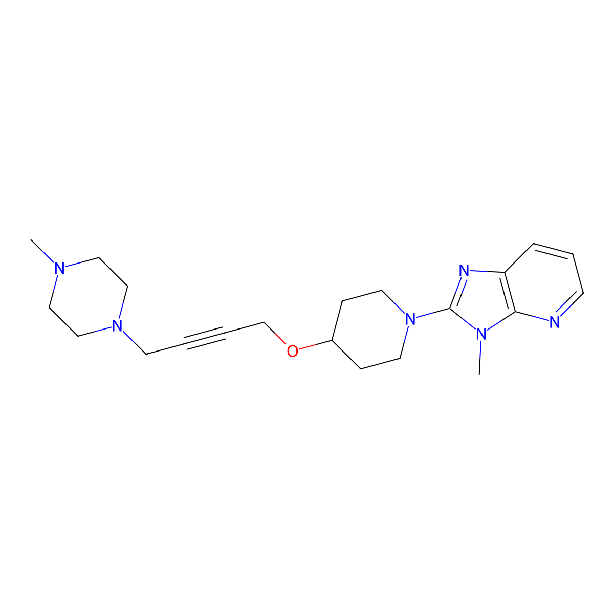 1-methyl-4-{4-[(1-{3-methyl-3H-imidazo[4,5-b]pyridin-2-yl}piperidin-4-yl)oxy]but-2-yn-1-yl}piperazine molecular structure, CAS 2415552-39-3