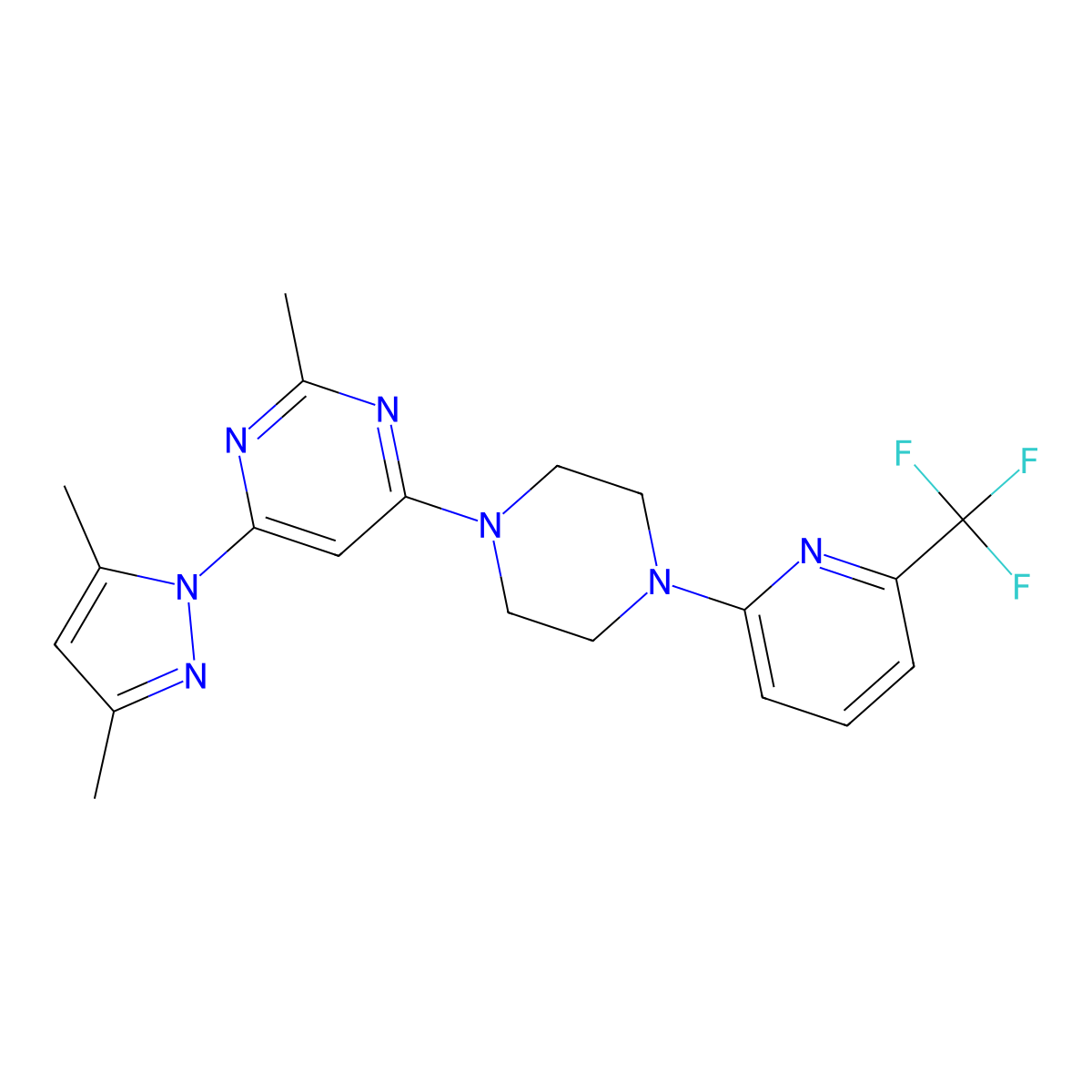 4-(3,5-dimethyl-1H-pyrazol-1-yl)-2-methyl-6-{4-[6-(trifluoromethyl)pyridin-2-yl]piperazin-1-yl}pyrimidine molecular structure, CAS 2415552-40-6